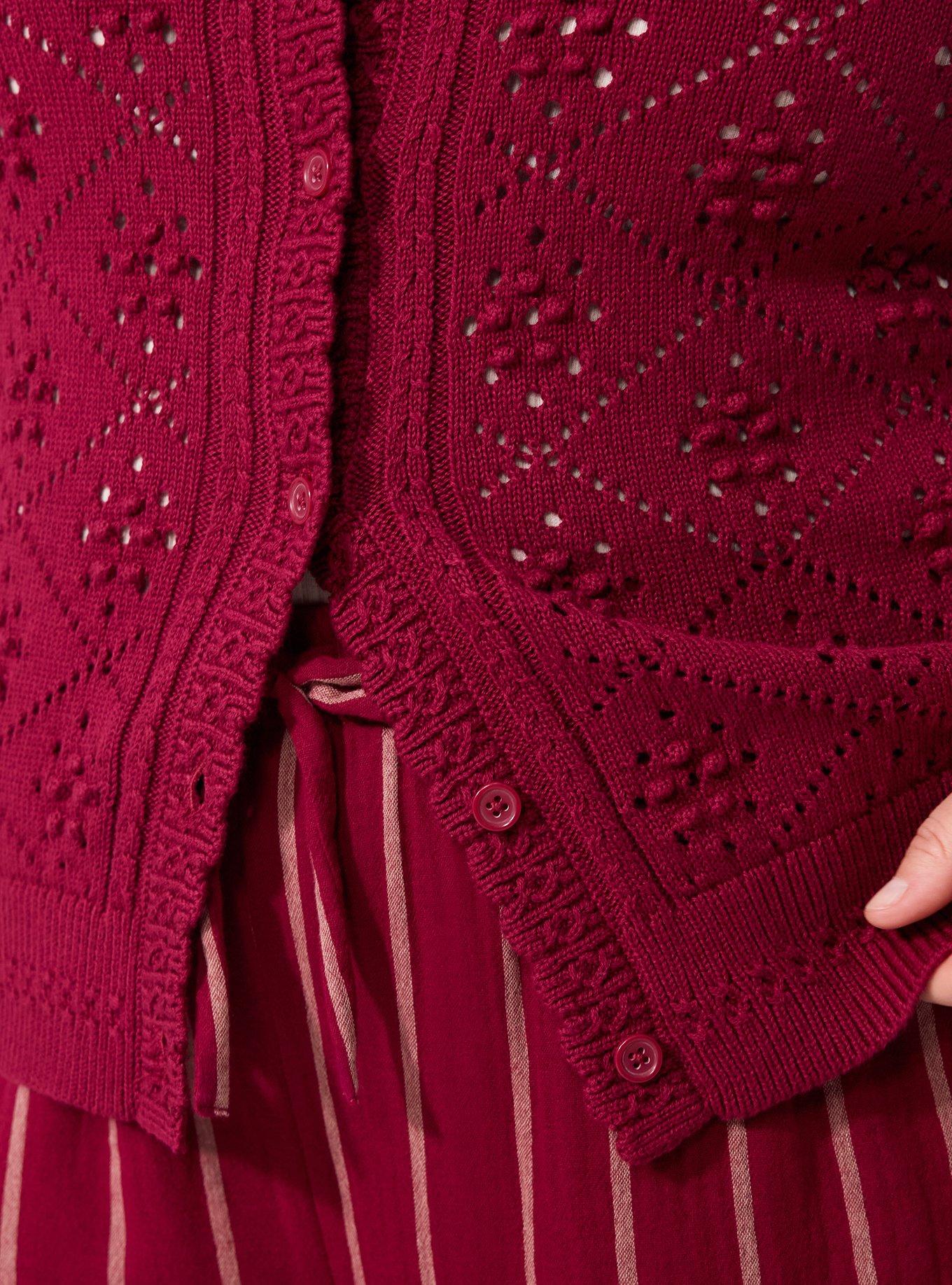 Belle Isle Scallop Edge Cardigan, BEET RED, alternate