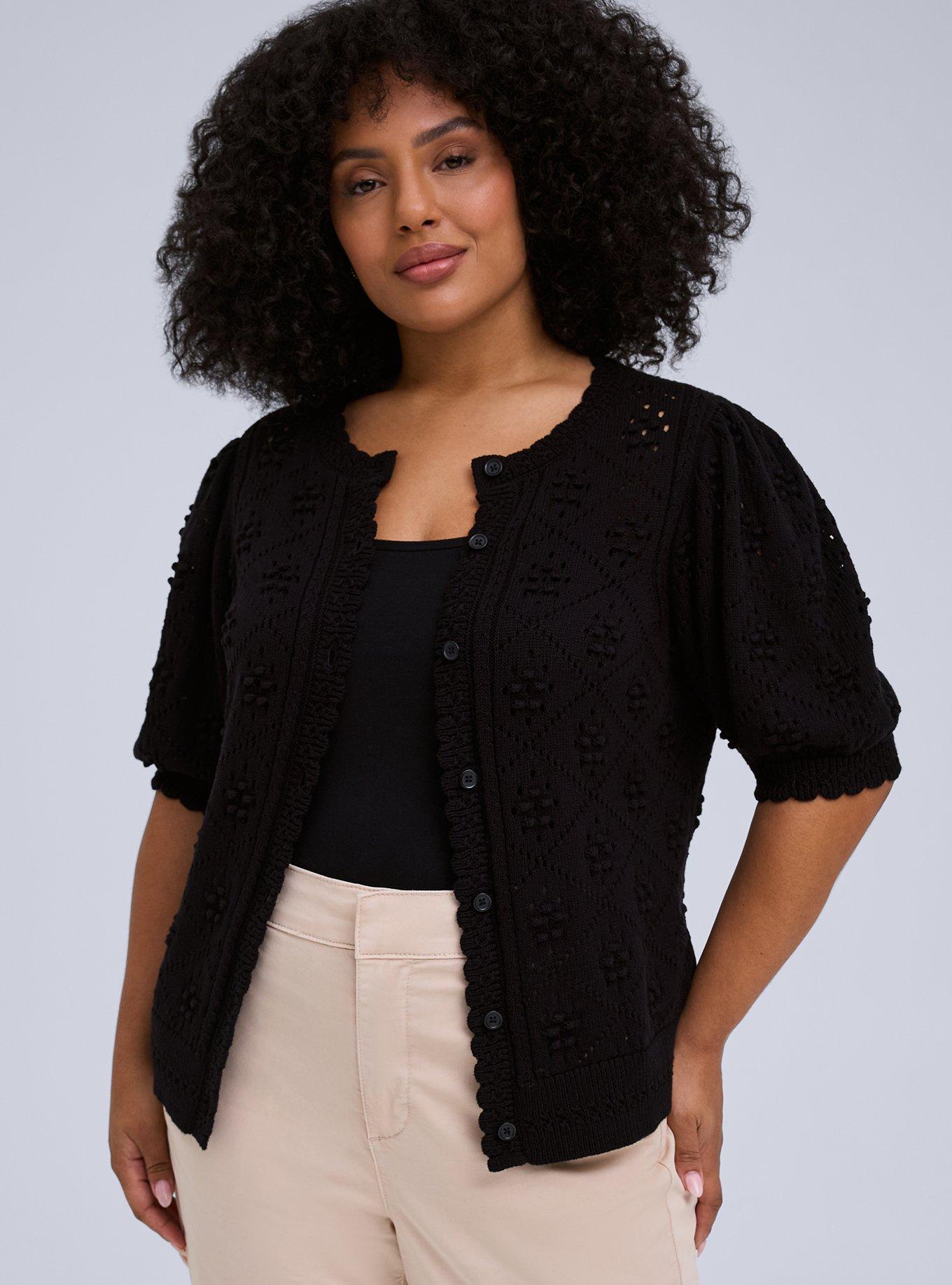 Belle Isle Scallop Edge Cardigan, DEEP BLACK, alternate