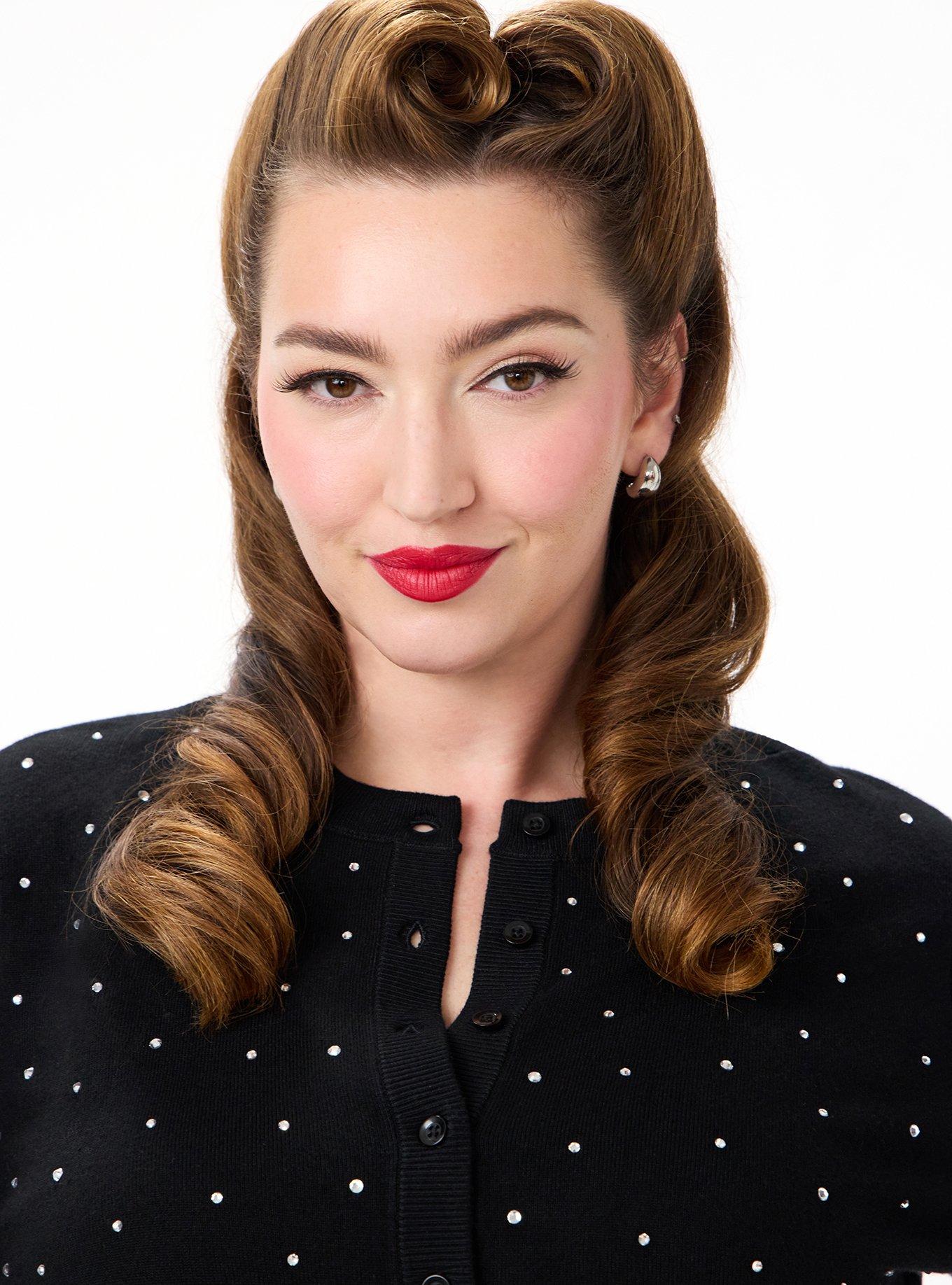 Retro Chic Embroidered Cardigan, DEEP BLACK, alternate