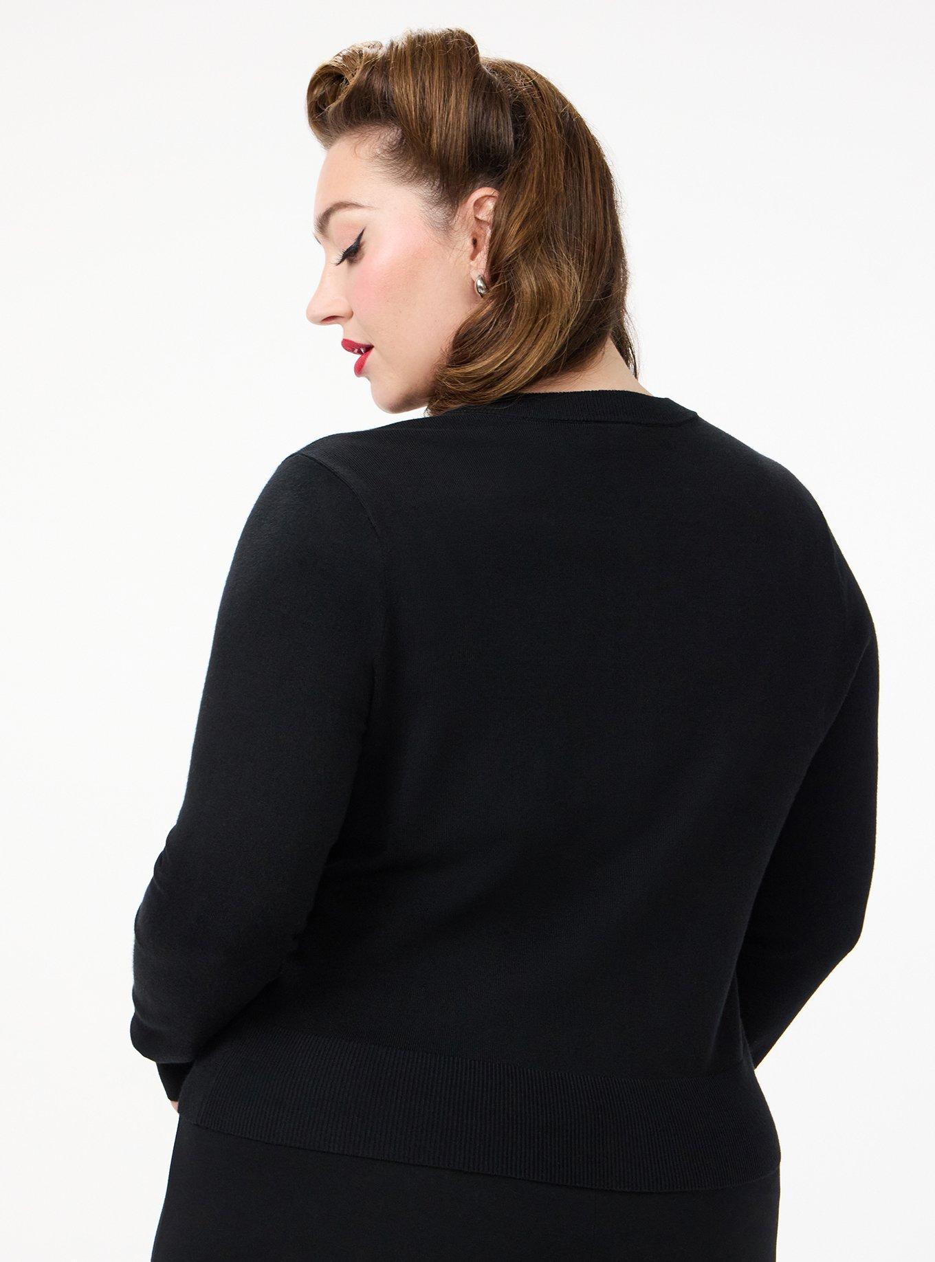 Retro Chic Embroidered Cardigan, DEEP BLACK, alternate
