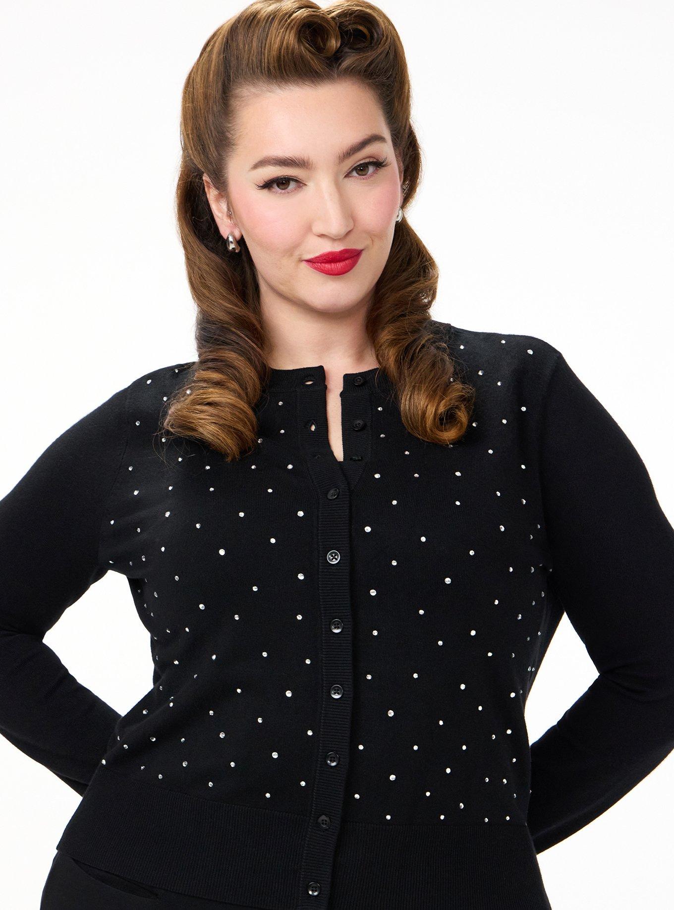 Retro Chic Embroidered Cardigan, DEEP BLACK, alternate