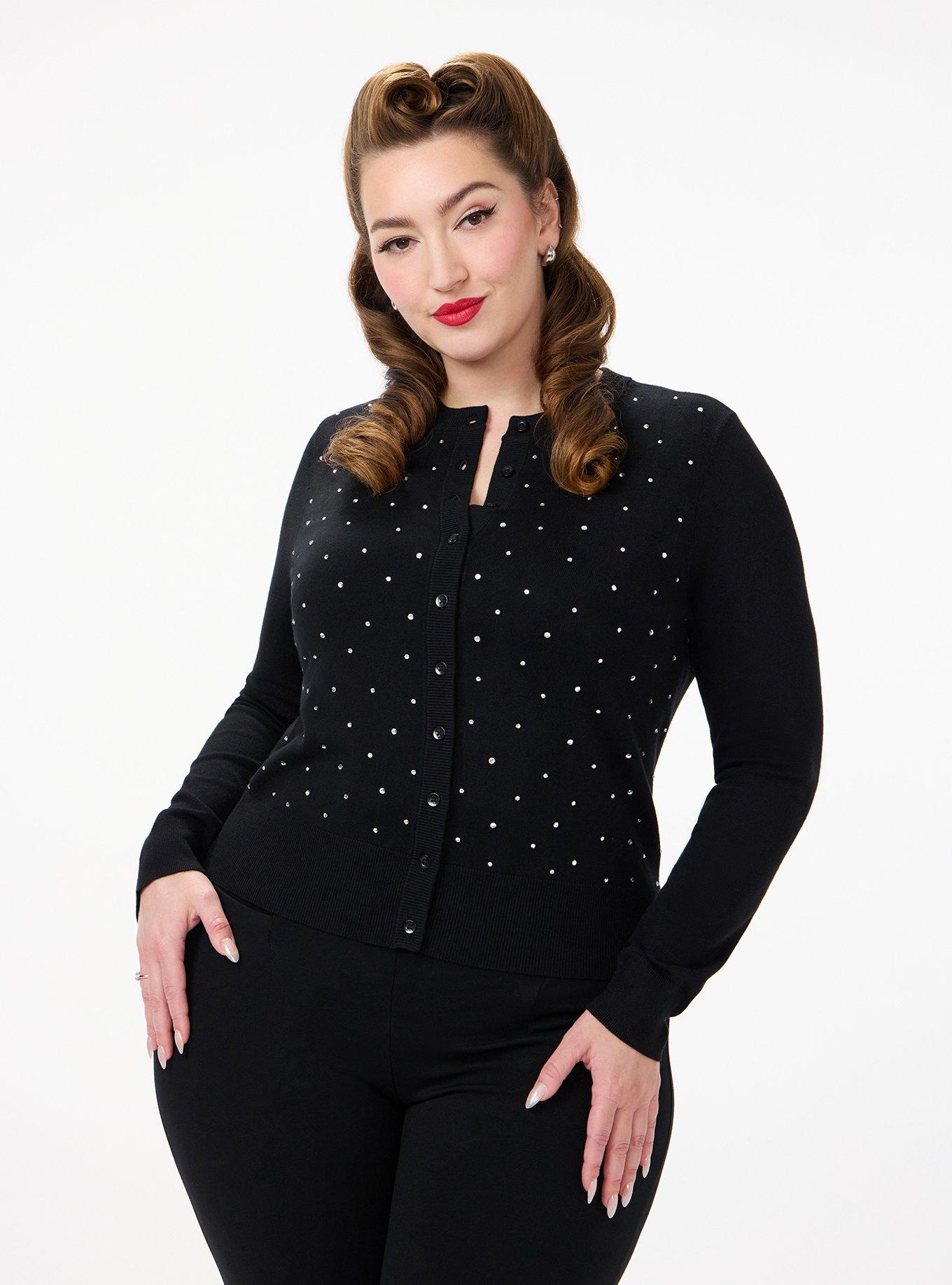 Retro Chic Embroidered Cardigan, DEEP BLACK, hi-res