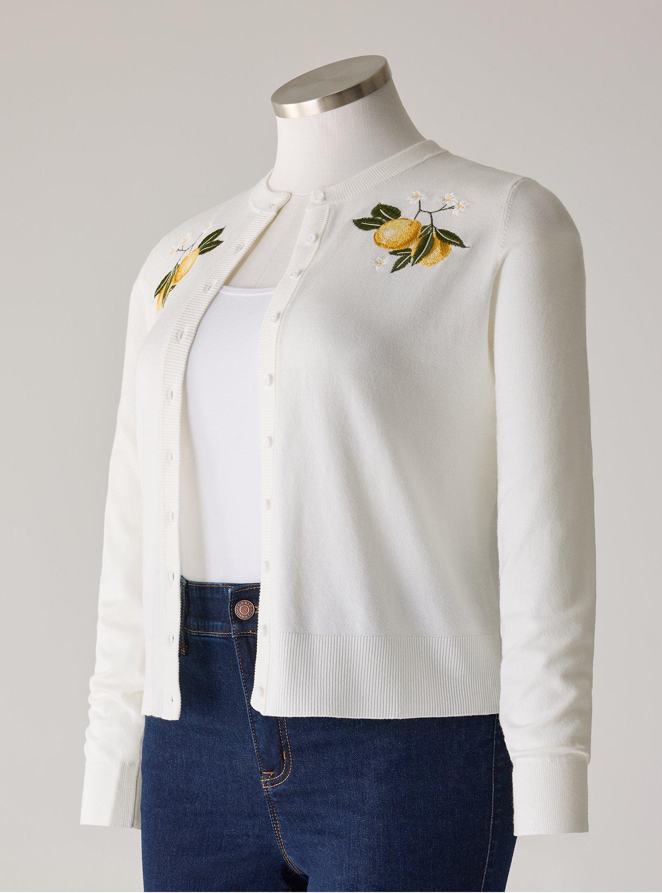 Retro Chic Embroidered Cardigan, TWO LEMONS BLANC DE BLANC, hi-res