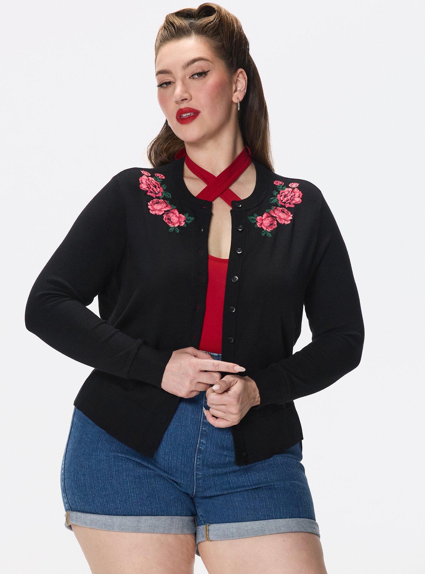 Retro Chic Embroidered Cardigan, FULL OF ROSES DEEP BLACK, alternate