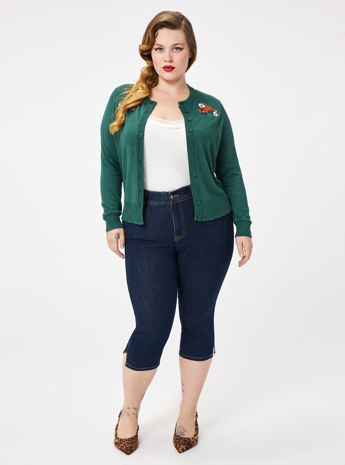 Plus Size Retro Chic Embroidered Cardigan, FOXY FLORAL, alternate