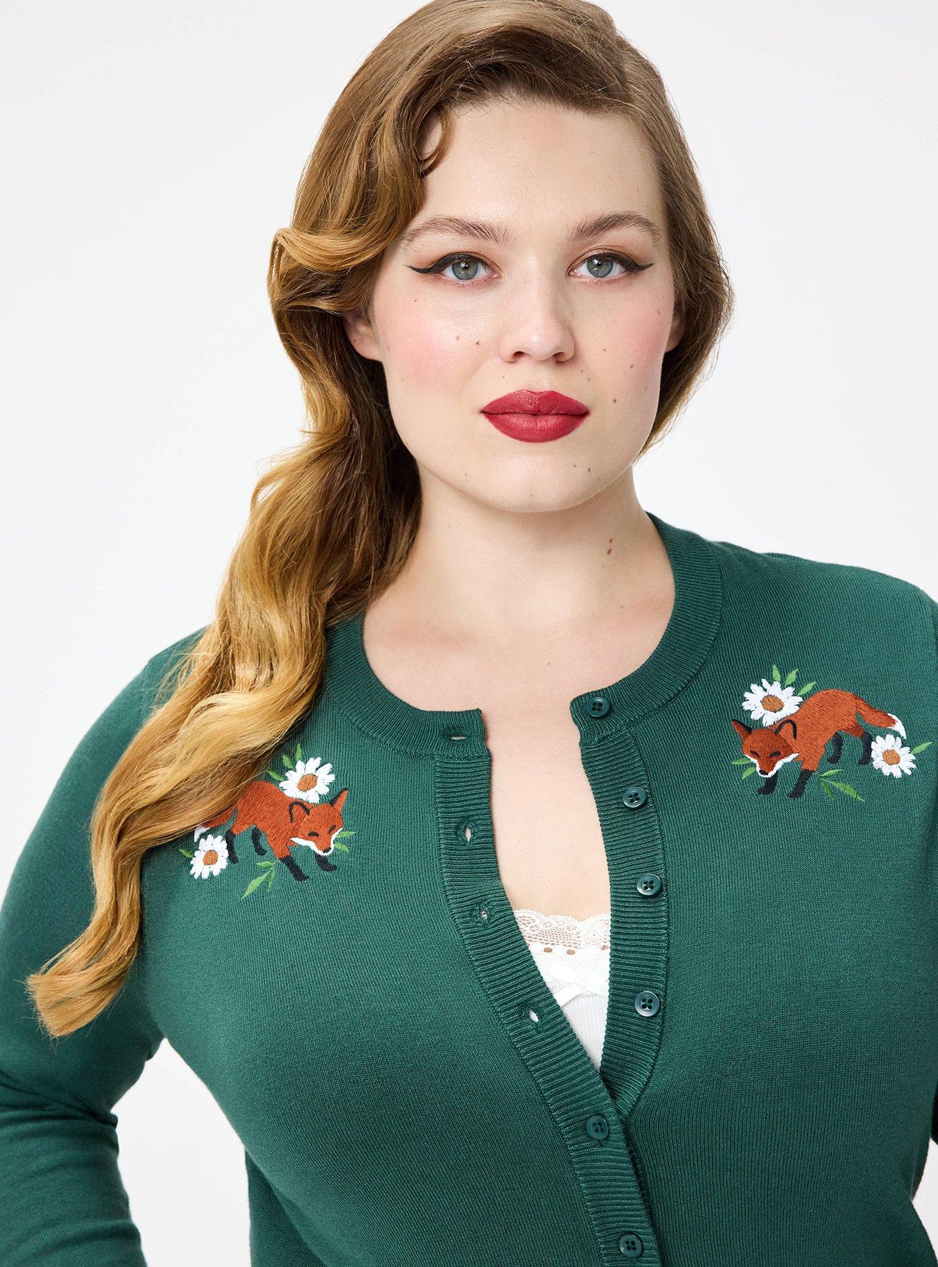Plus Size Retro Chic Embroidered Cardigan, FOXY FLORAL, alternate