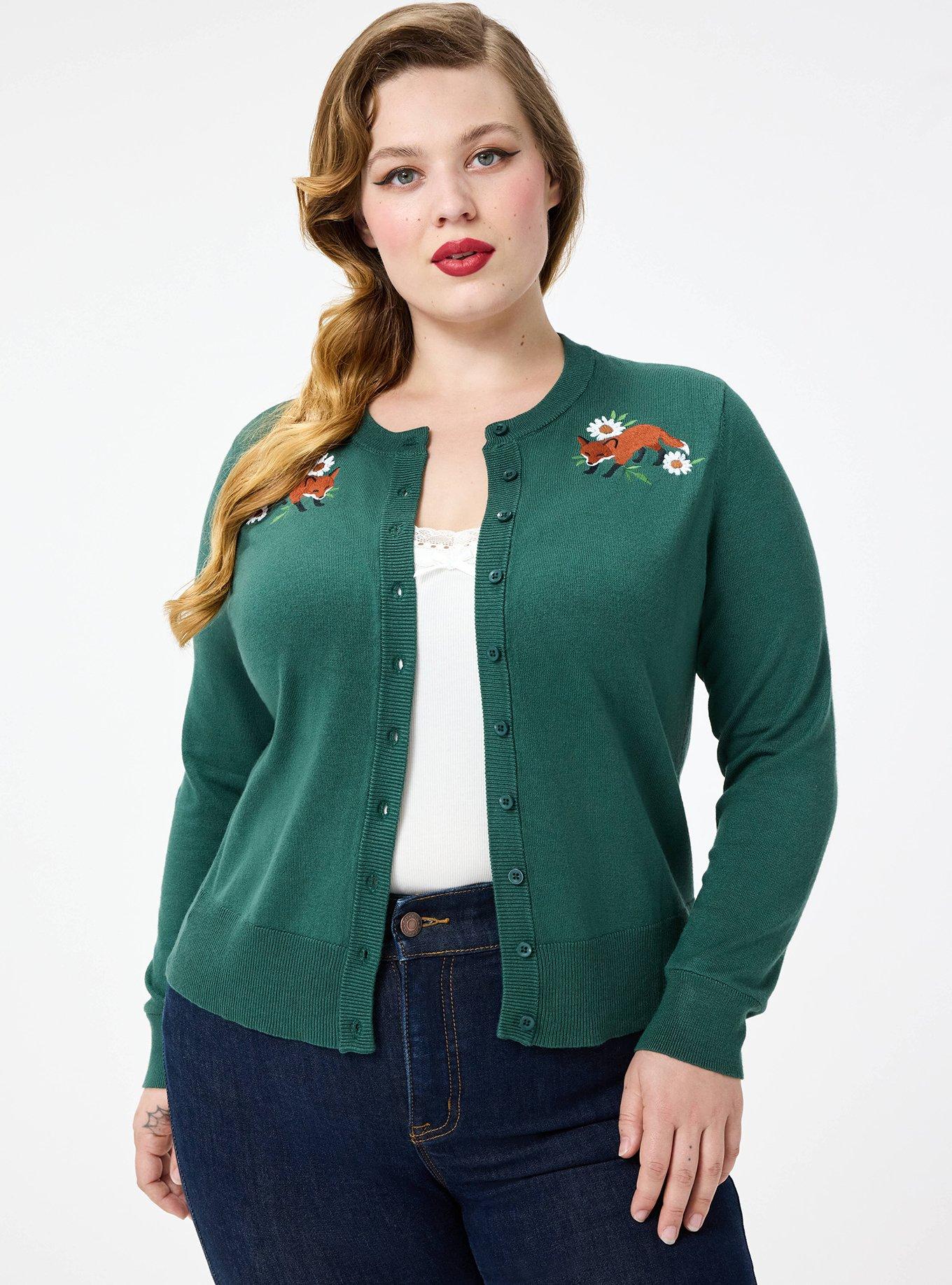 Plus Size Retro Chic Embroidered Cardigan, FOXY FLORAL, alternate