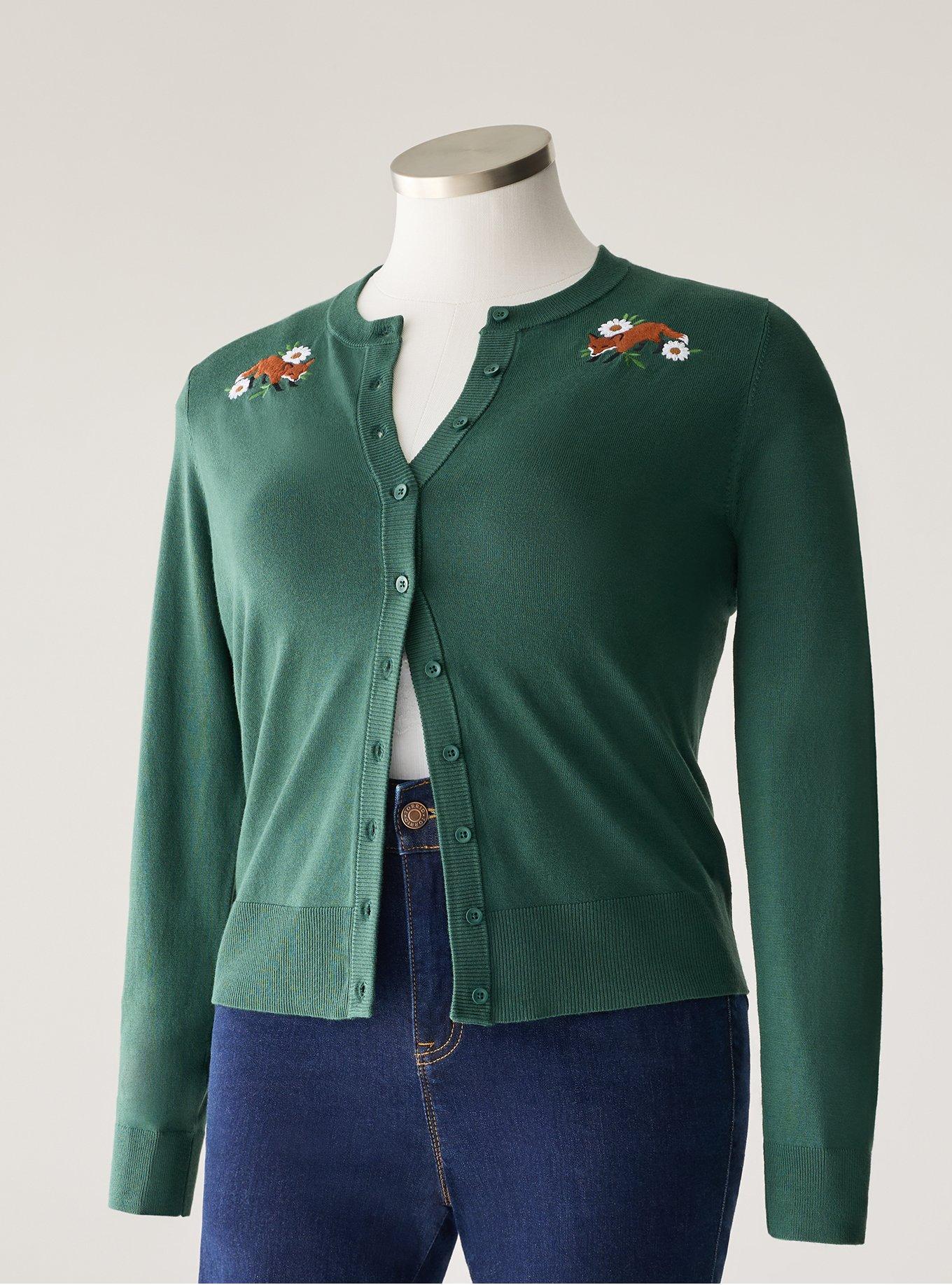 Retro Chic Embroidered Cardigan, FOXY FLORAL, flat