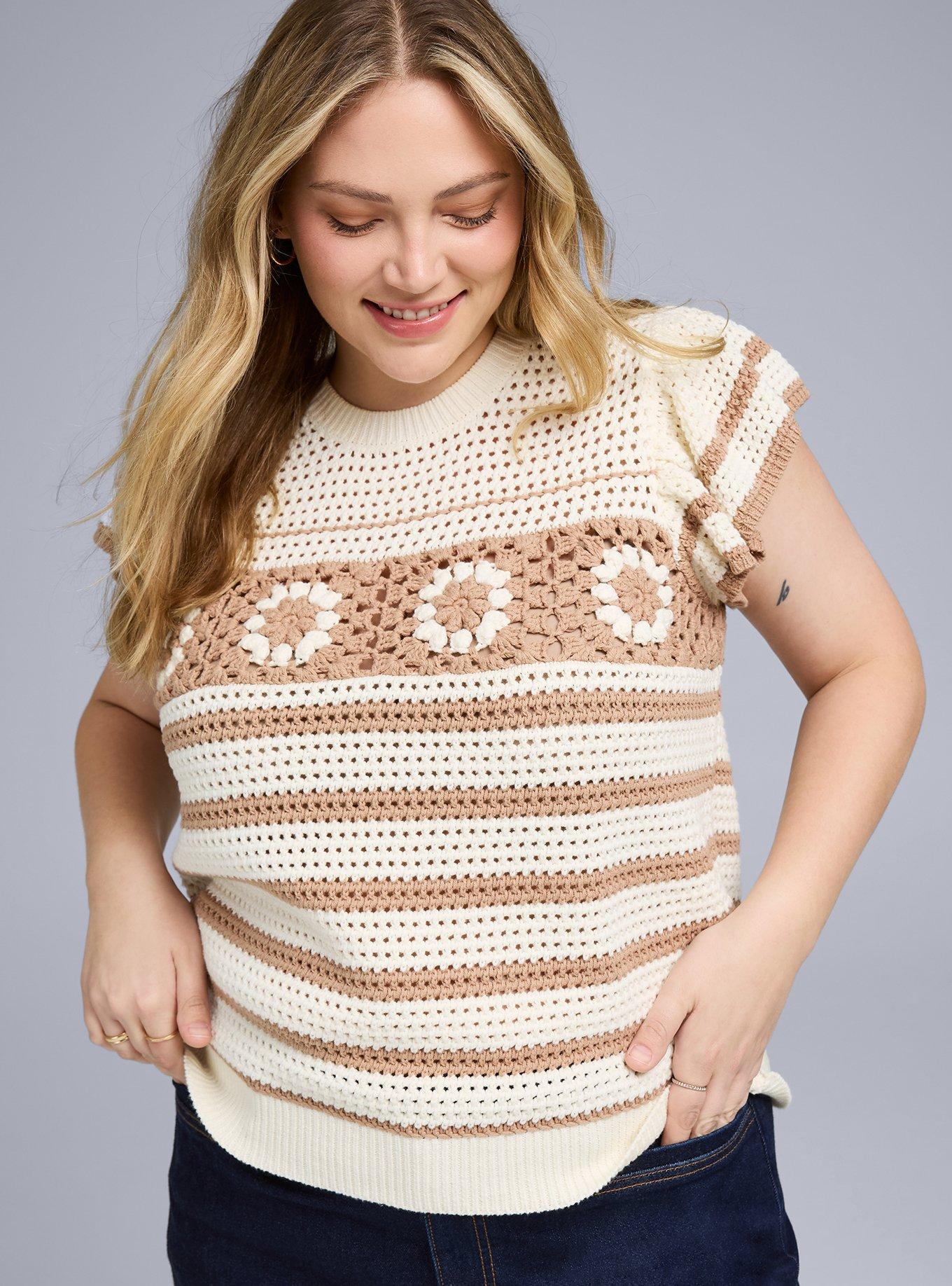 Belle Isle Ruffle-Sleeve Crochet Sweater