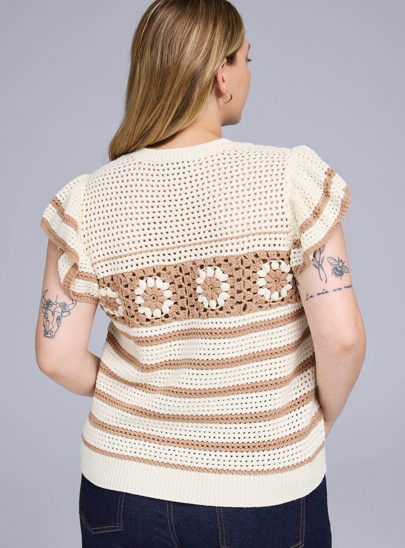 Belle Isle Ruffle-Sleeve Crochet Sweater