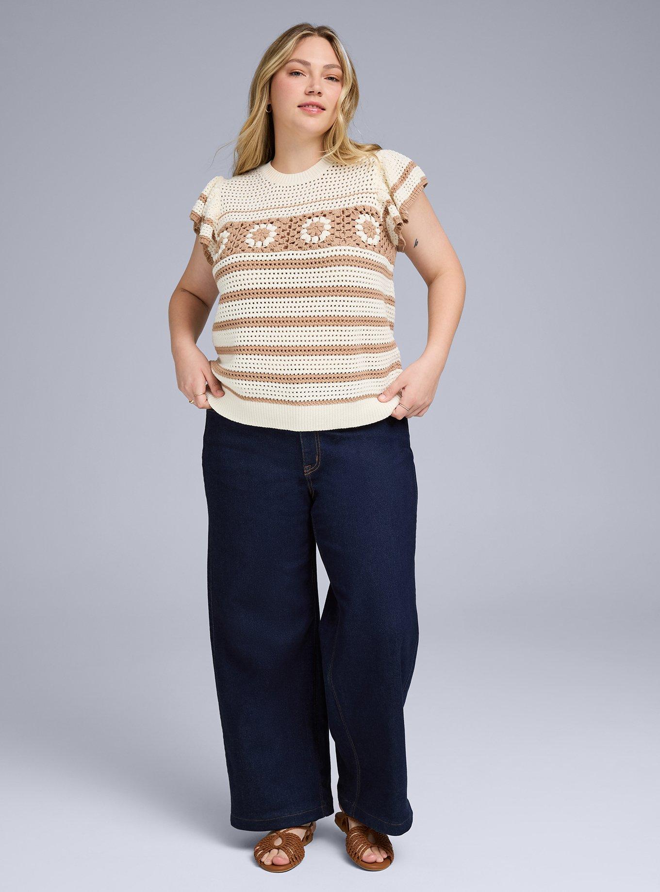 Belle Isle Ruffle-Sleeve Crochet Sweater