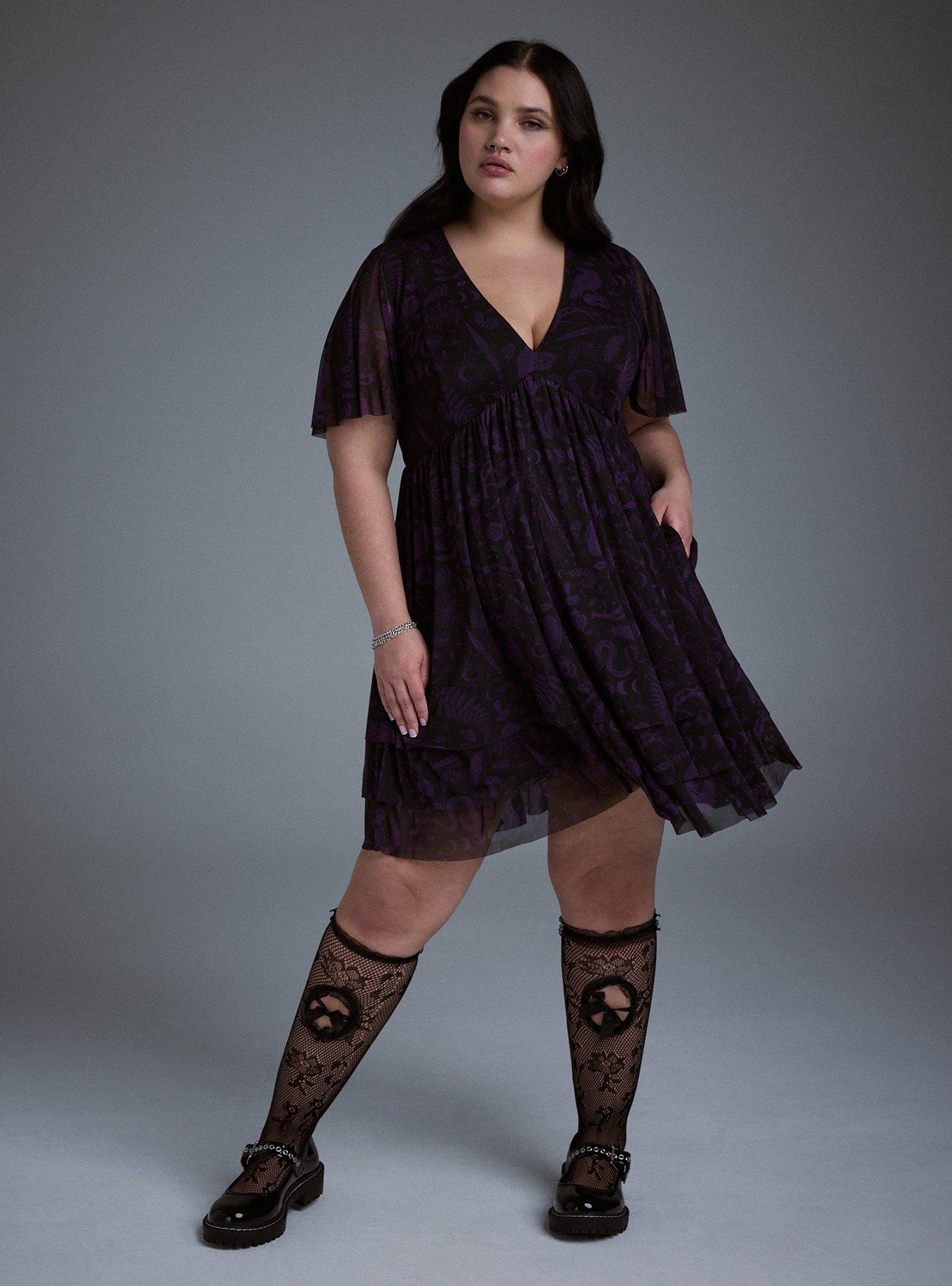 NIGHTFALL MESH TIERED MINI DRESS, WITCHY THINGS BLACK, alternate