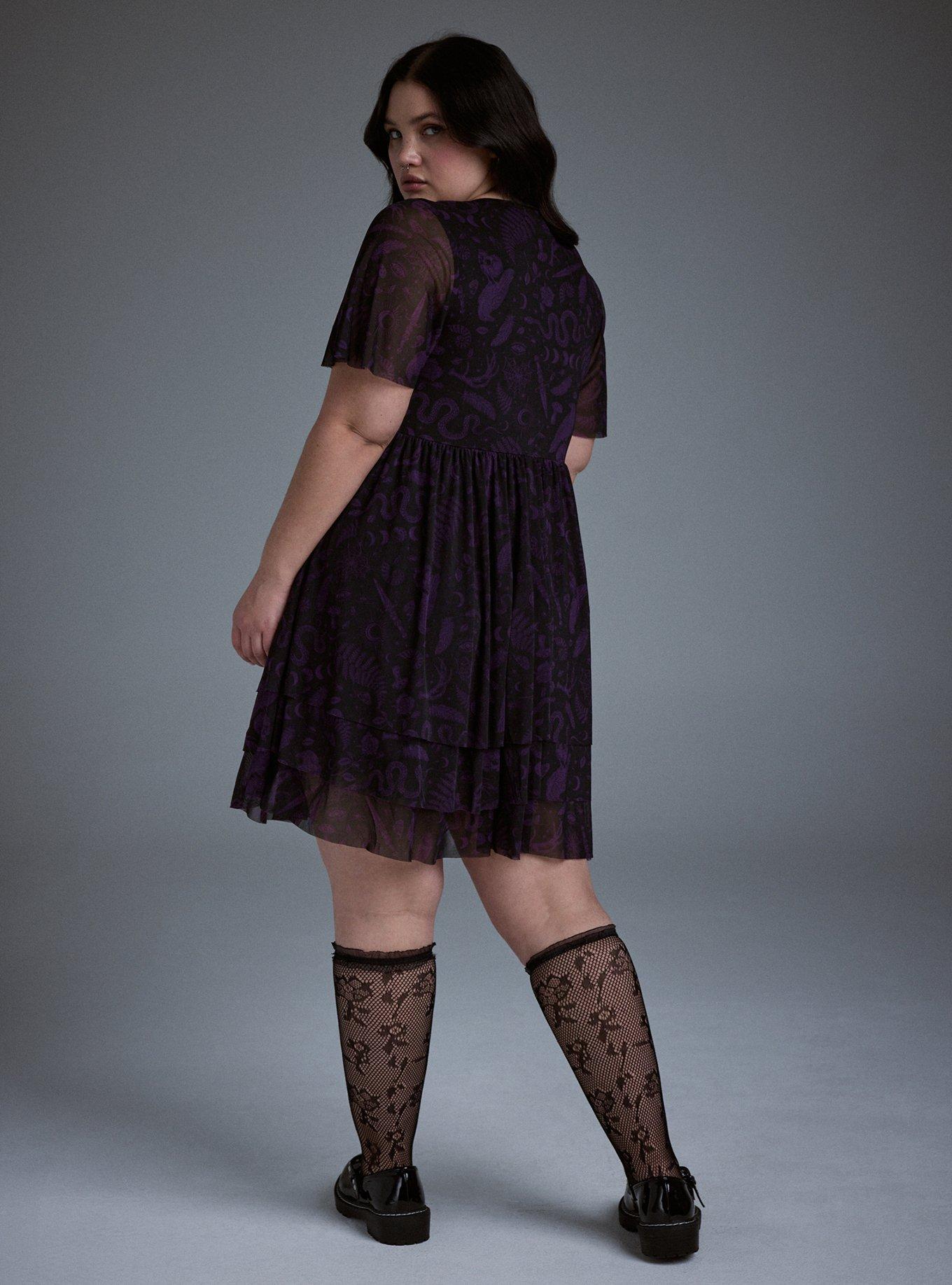 NIGHTFALL MESH TIERED MINI DRESS, WITCHY THINGS BLACK, alternate