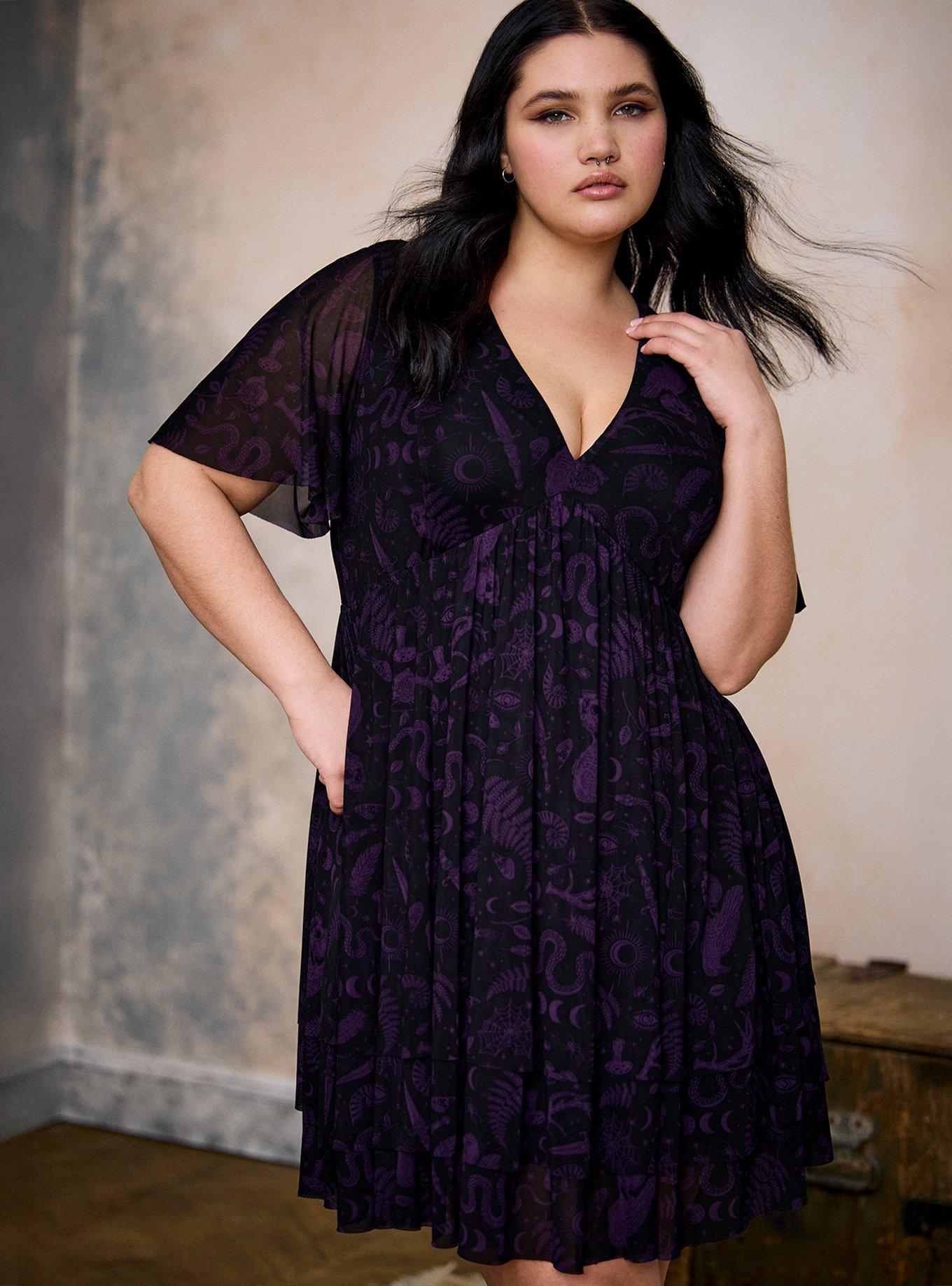 NIGHTFALL MESH TIERED MINI DRESS, WITCHY THINGS BLACK, alternate