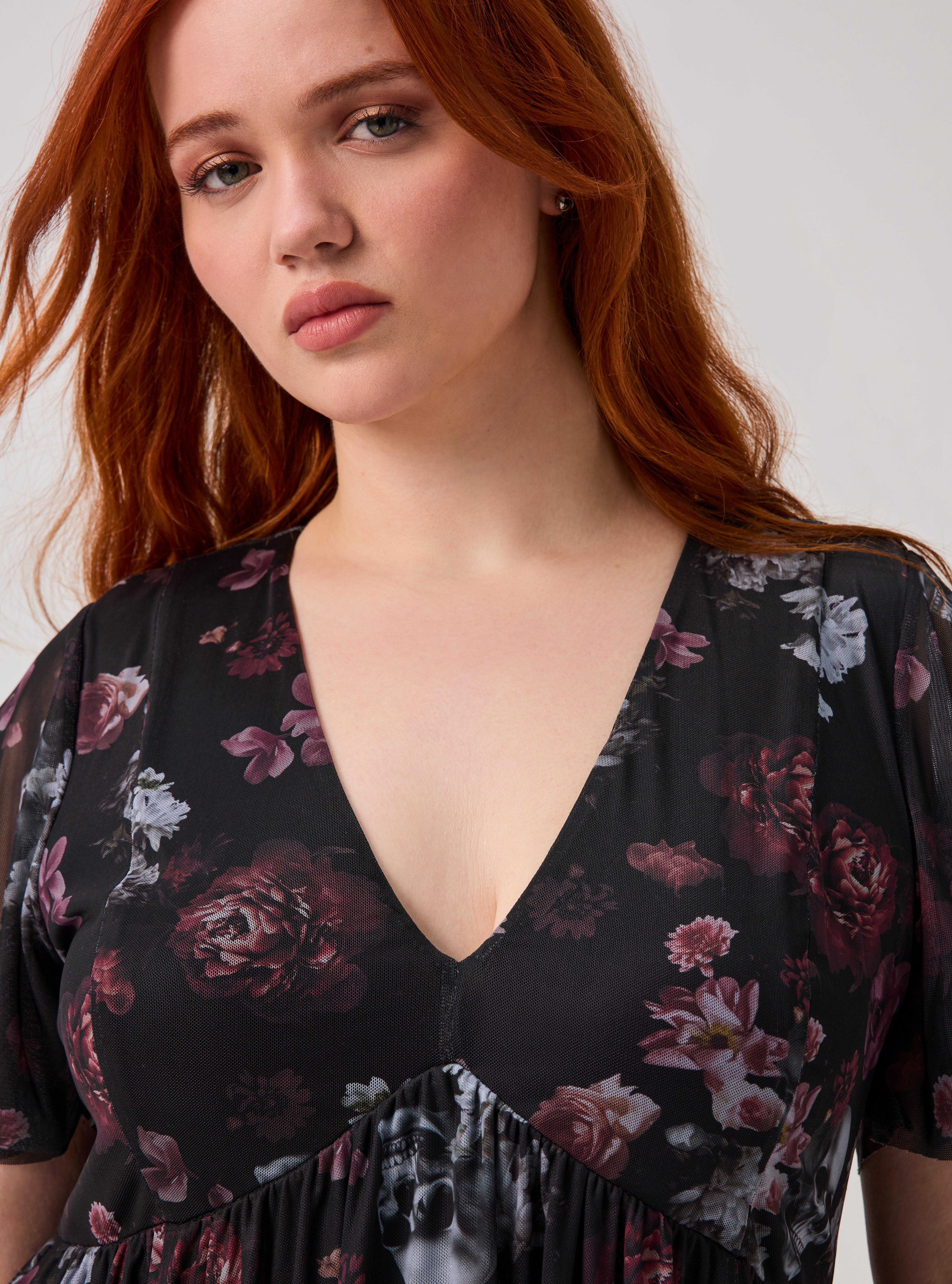 NIGHTFALL MESH TIERED MINI DRESS, RYLEY SKULL FLORAL BLACK, alternate