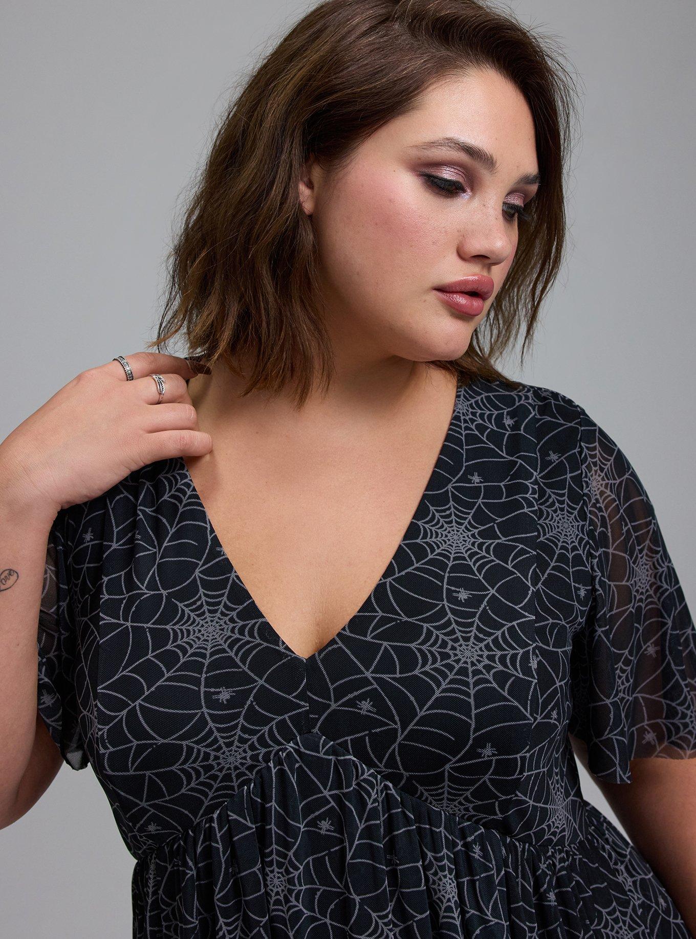 Nightfall Tiered Mesh Mini Dress, TINY SPIDER WEBS BLACK, alternate