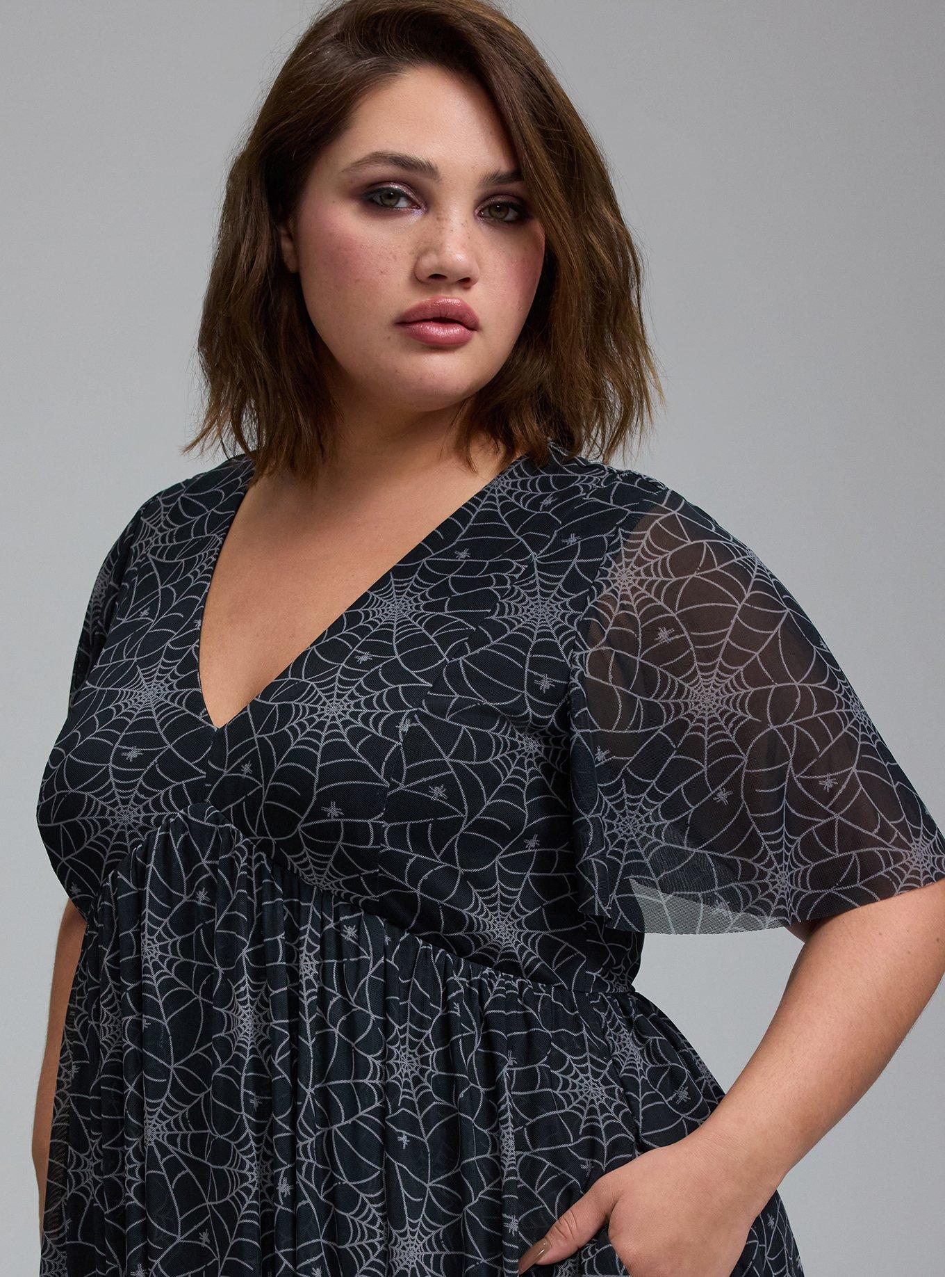 Nightfall Tiered Mesh Mini Dress, TINY SPIDER WEBS BLACK, alternate