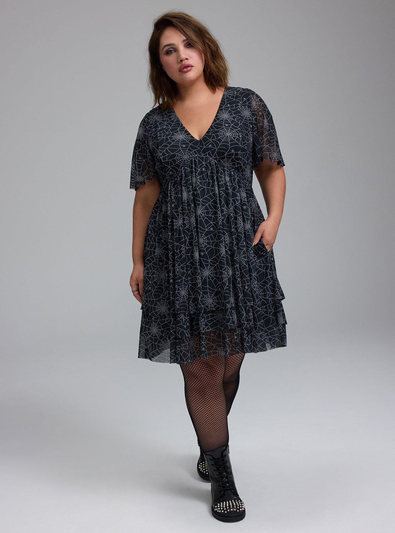 Nightfall Tiered Mesh Mini Dress, TINY SPIDER WEBS BLACK, alternate