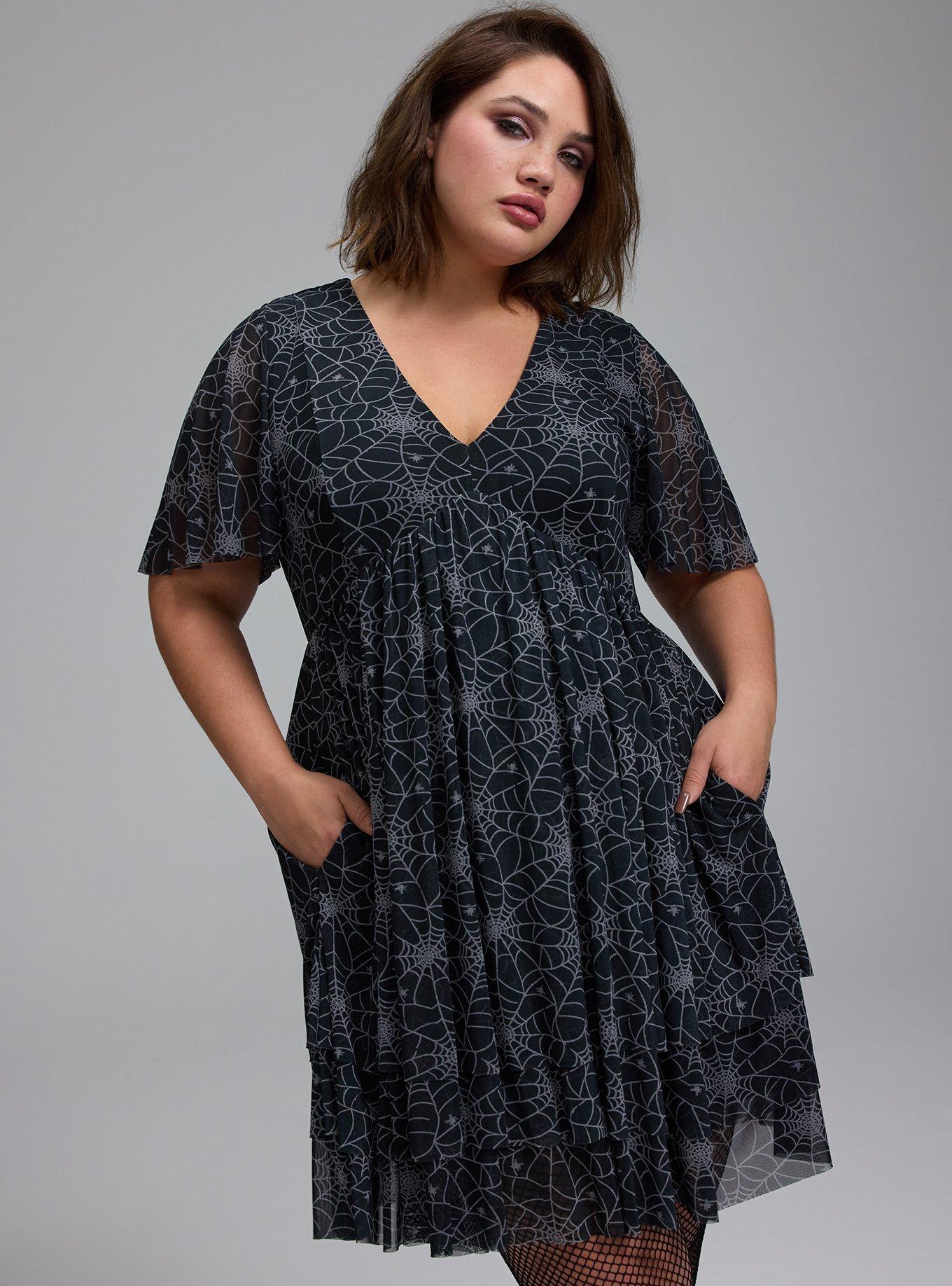 Nightfall Tiered Mesh Mini Dress, TINY SPIDER WEBS BLACK, hi-res