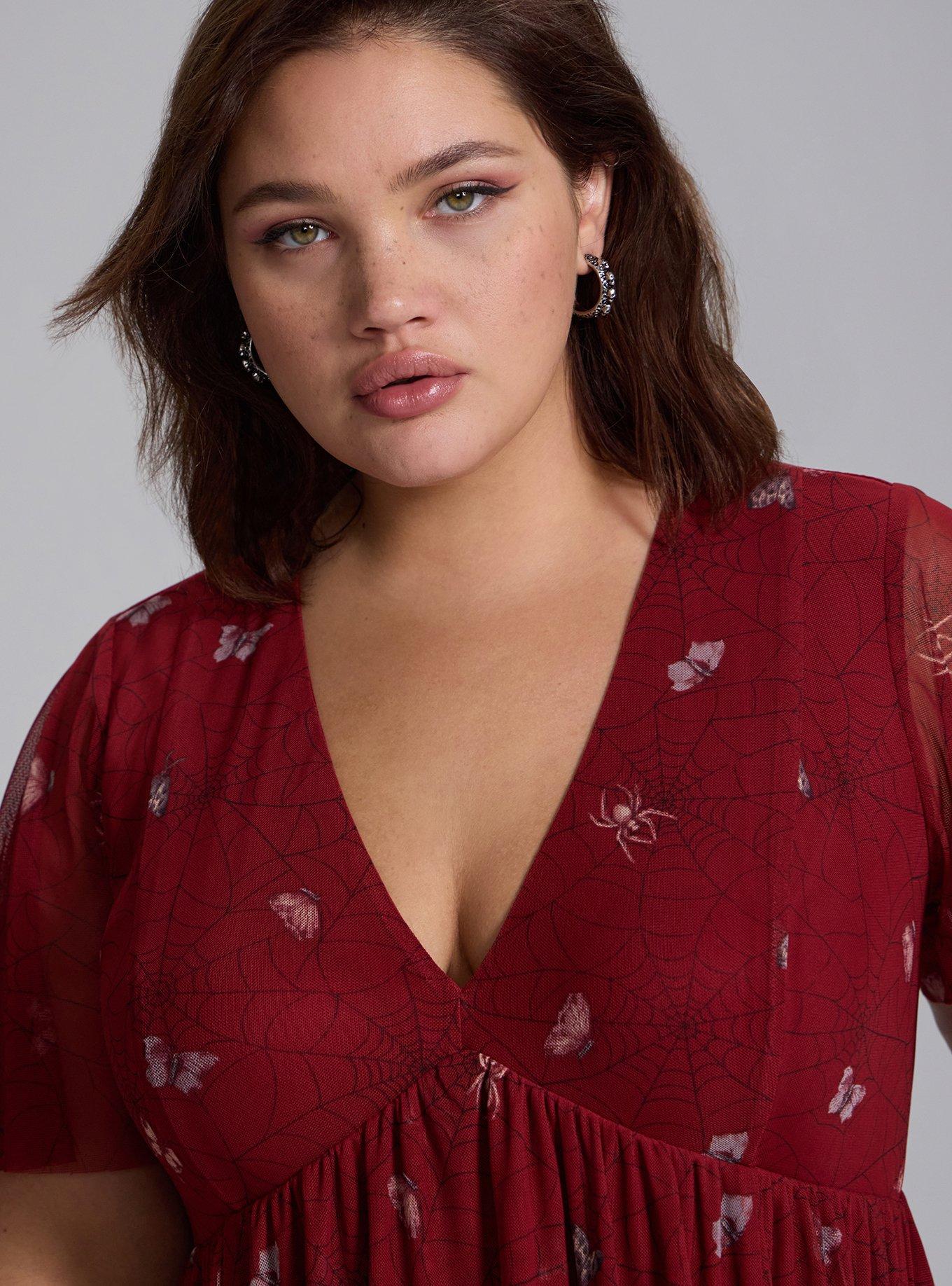 Nightfall Tiered Mesh Mini Dress, CAUGHT IN WEBS RED, alternate