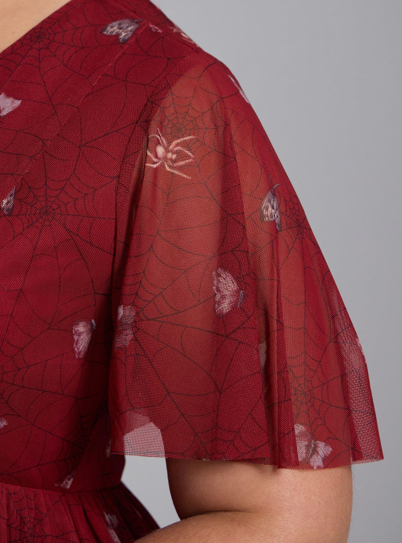 Nightfall Tiered Mesh Mini Dress, CAUGHT IN WEBS RED, alternate
