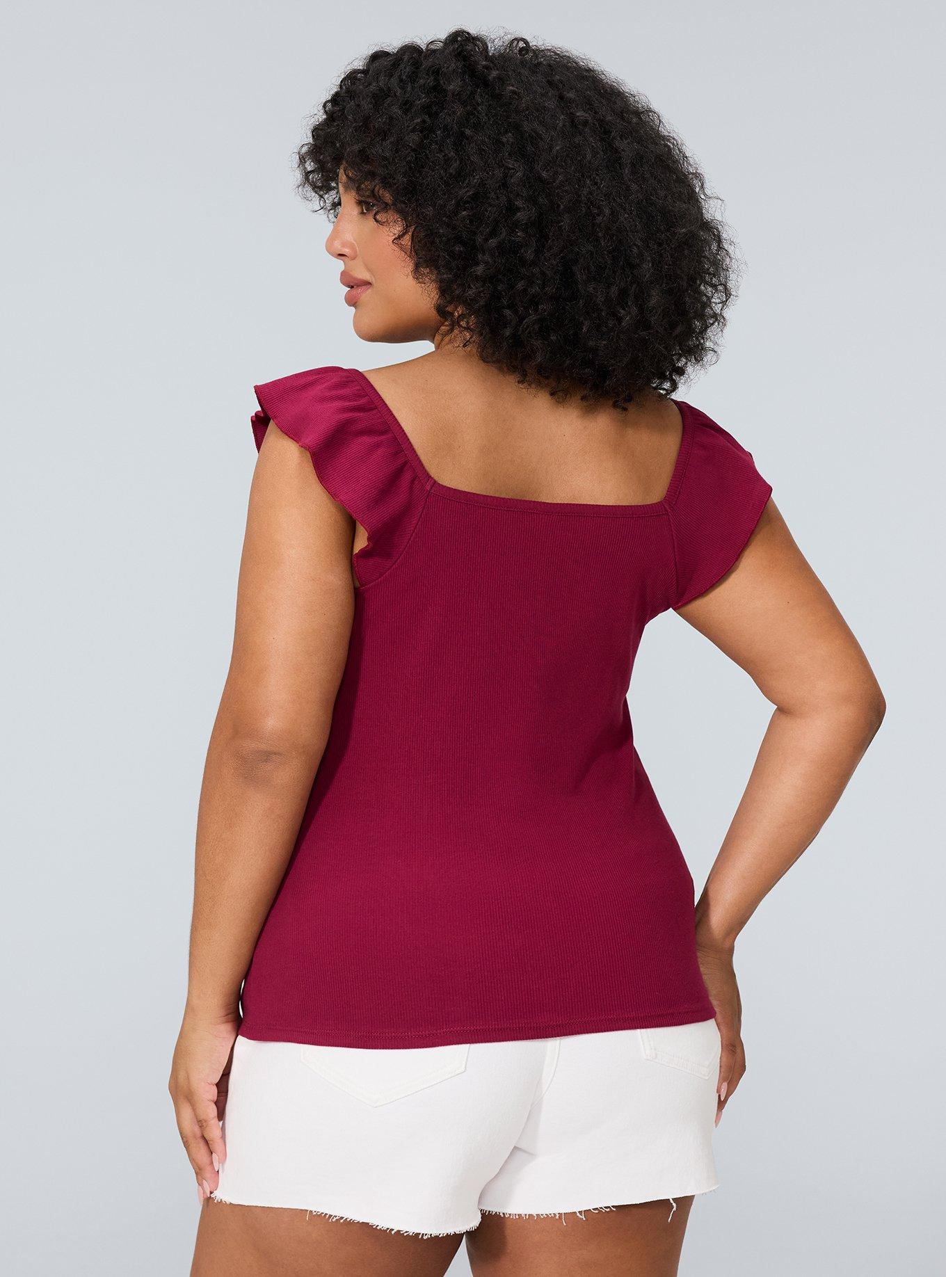 Belle Isle Flutter Sleeve Tank, BEET RED, alternate