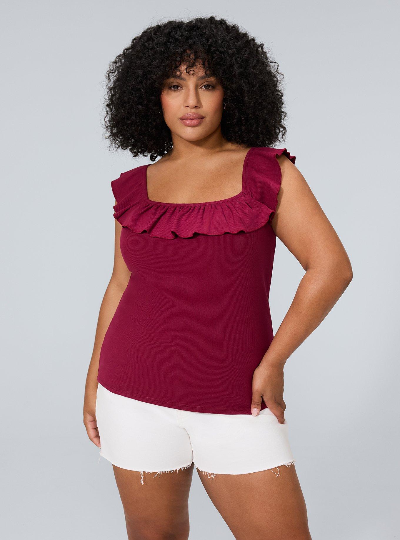 Belle Isle Flutter Sleeve Tank, BEET RED, hi-res