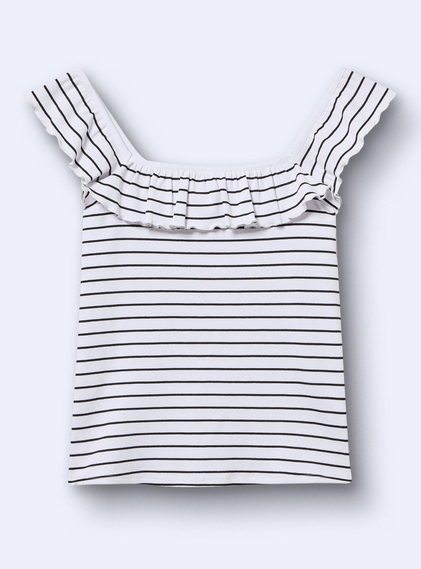 Belle Isle Flutter Sleeve Tank, PERFECT STRIPE DEEP BLACK, flat