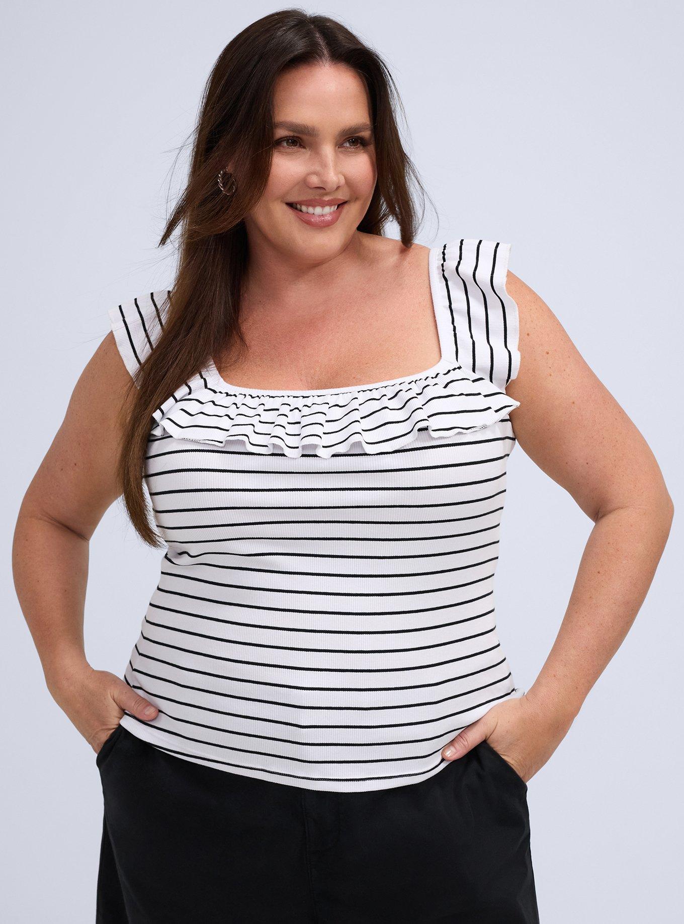 Belle Isle Flutter Sleeve Tank, PERFECT STRIPE DEEP BLACK, hi-res