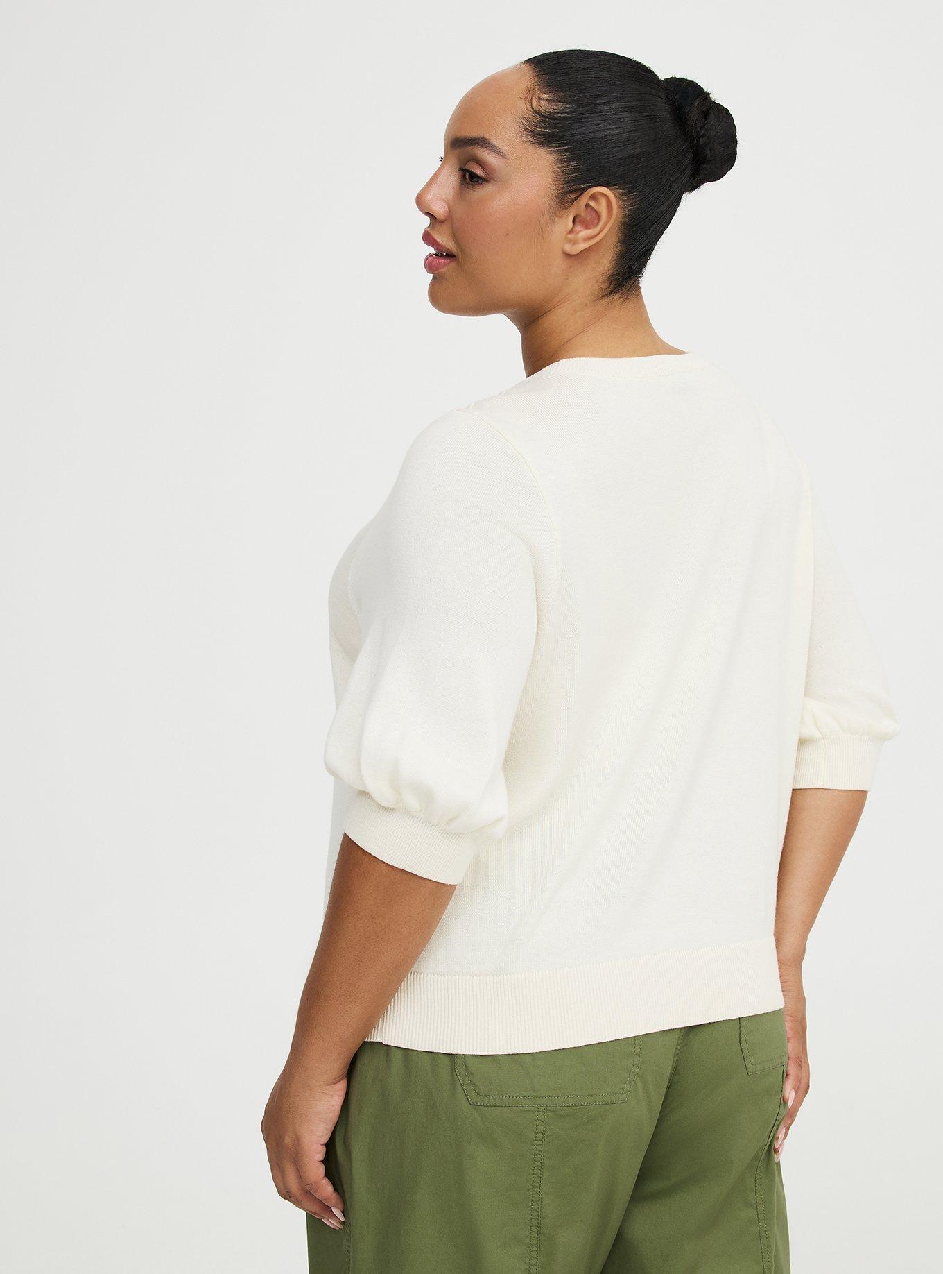 Cotton-Blend Crew Pullover Sweater, PRETTY ROSE WHISPER WHITE, alternate