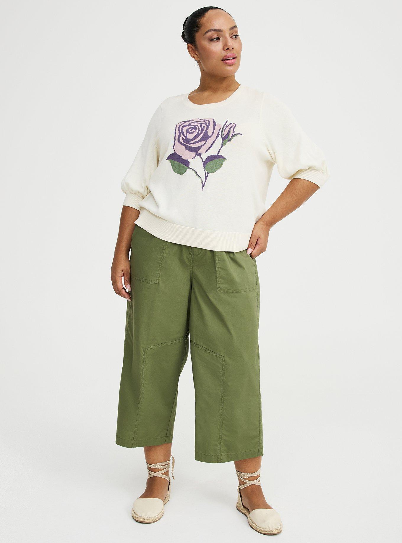 Cotton-Blend Crew Pullover Sweater, PRETTY ROSE WHISPER WHITE, alternate