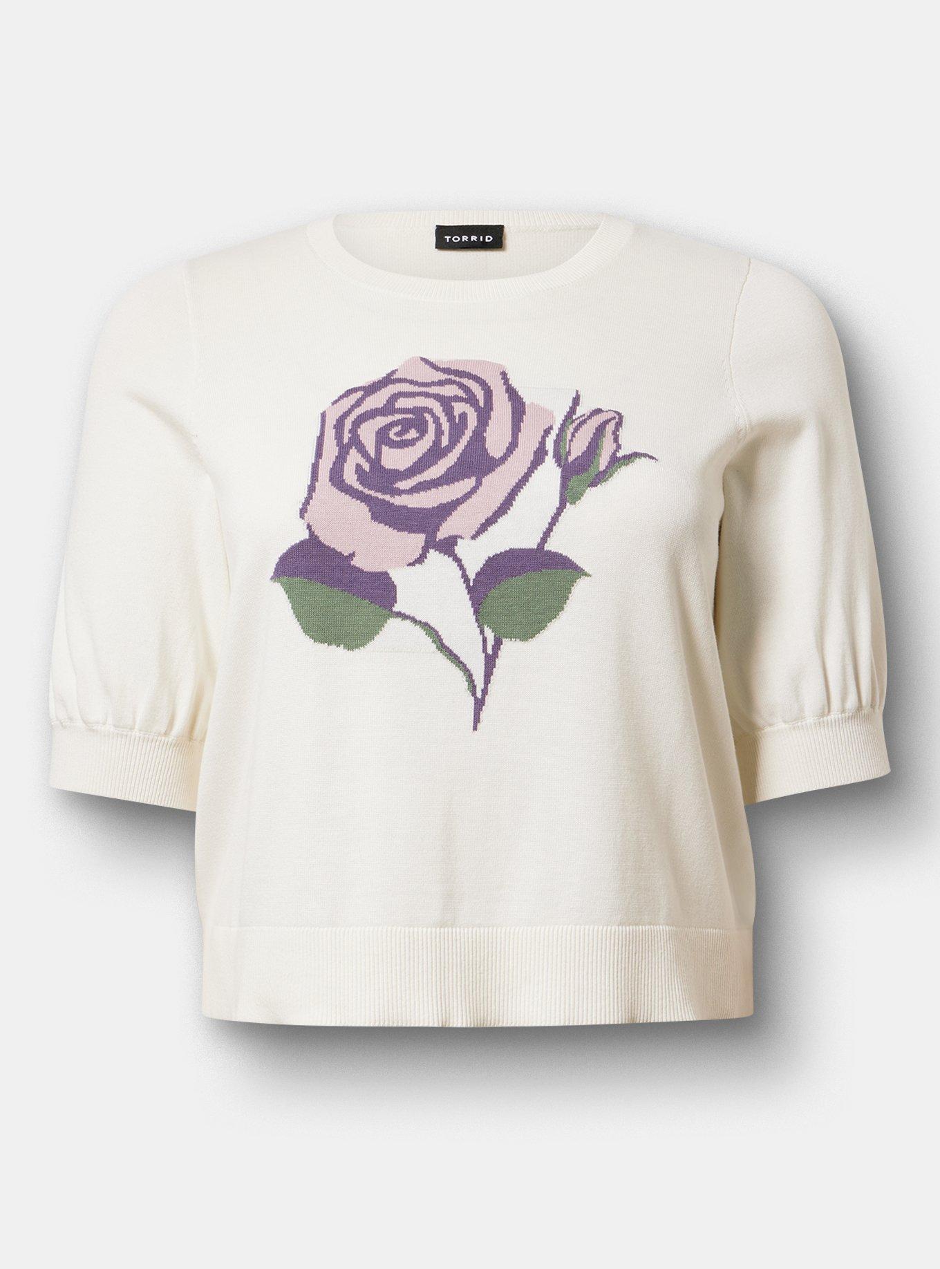 Cotton-Blend Crew Pullover Sweater, PRETTY ROSE WHISPER WHITE, flat