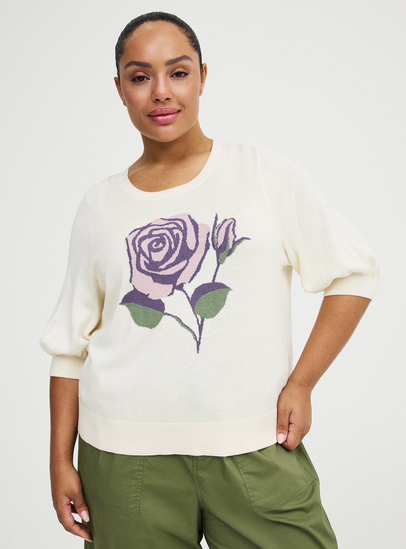 Cotton-Blend Crew Pullover Sweater, PRETTY ROSE WHISPER WHITE, hi-res