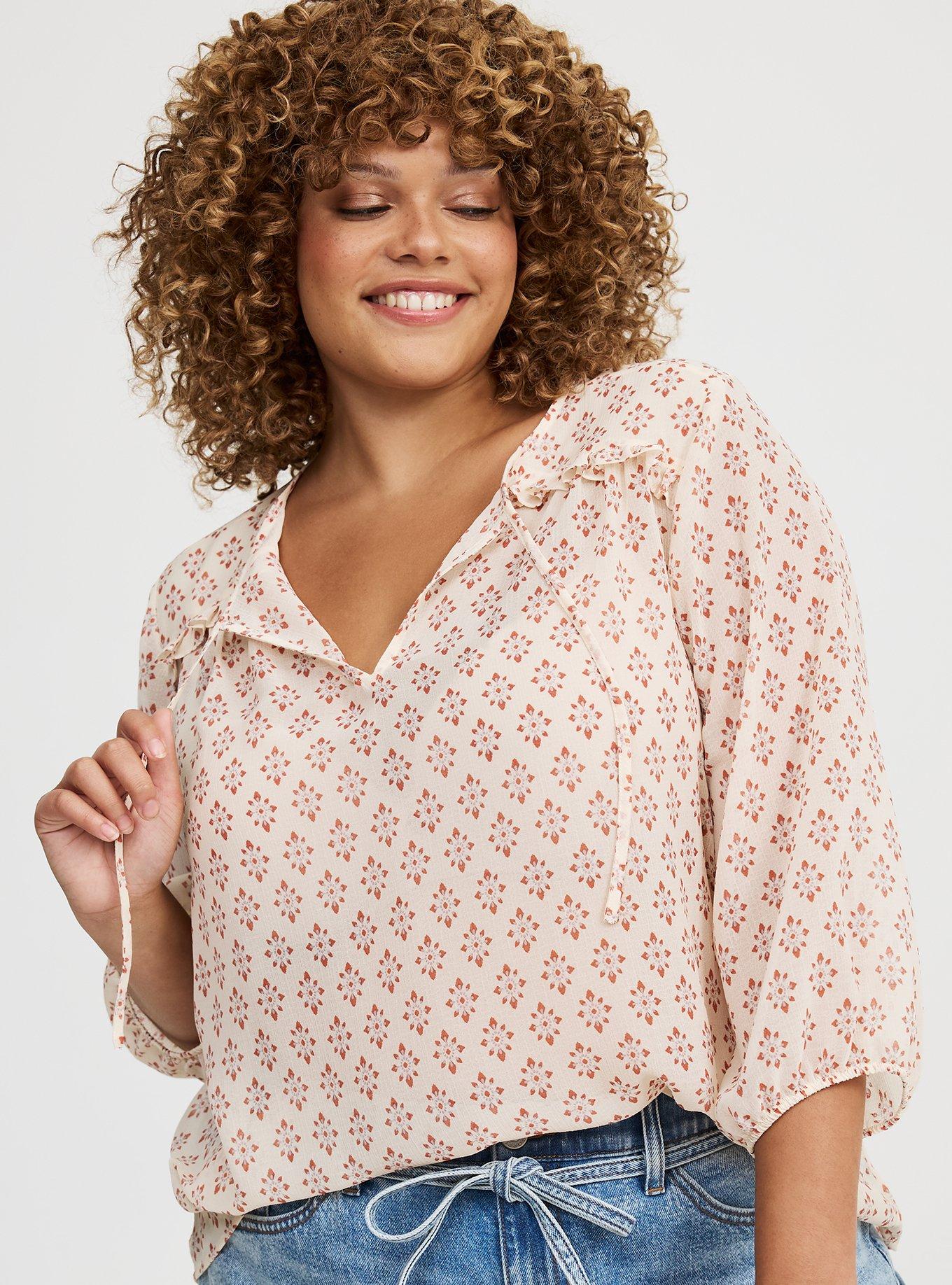 Crinkle Chiffon 3/4 Sleeve Blouse