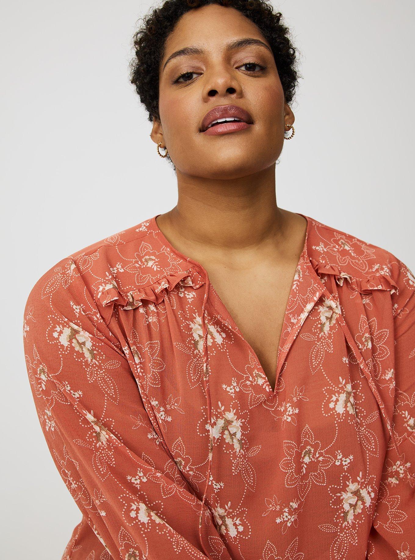 Crinkle Chiffon 3/4 Sleeve Blouse