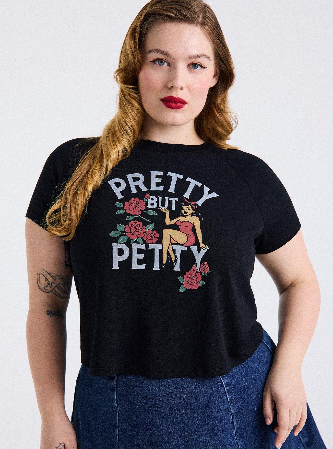 Retro Chic Fitted Vintage Jersey Crop Tee, PRETTY BUT PETTY DEEP BLACK, alternate