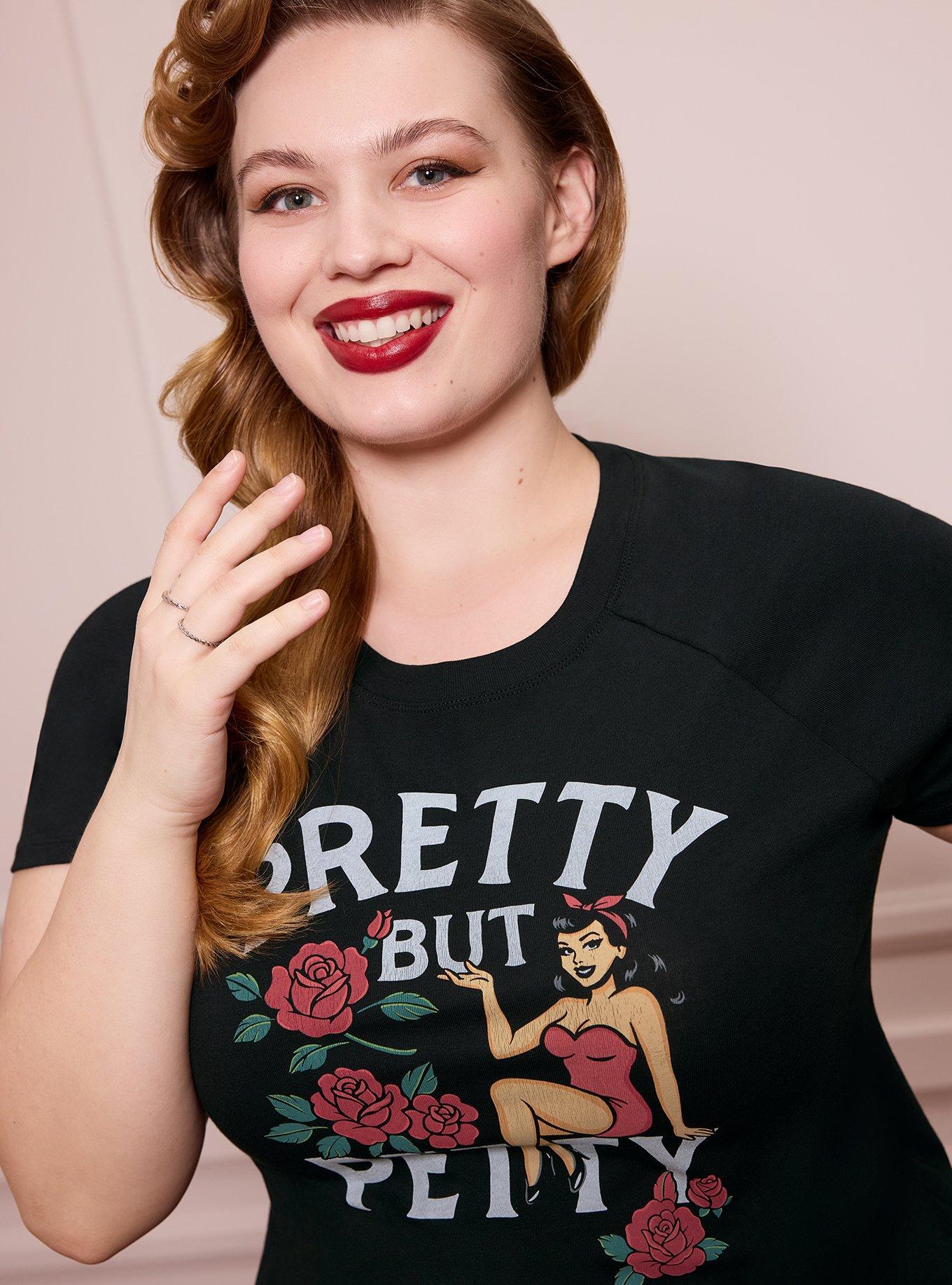 Retro Chic Fitted Vintage Jersey Crop Tee, PRETTY BUT PETTY DEEP BLACK, alternate