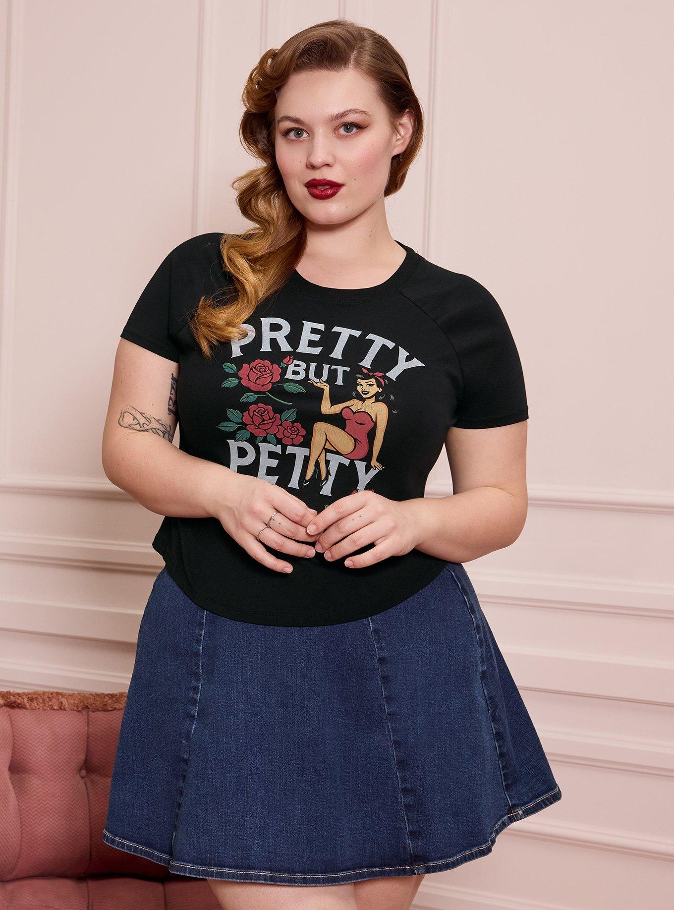 Retro Chic Fitted Vintage Jersey Crop Tee, PRETTY BUT PETTY DEEP BLACK, hi-res