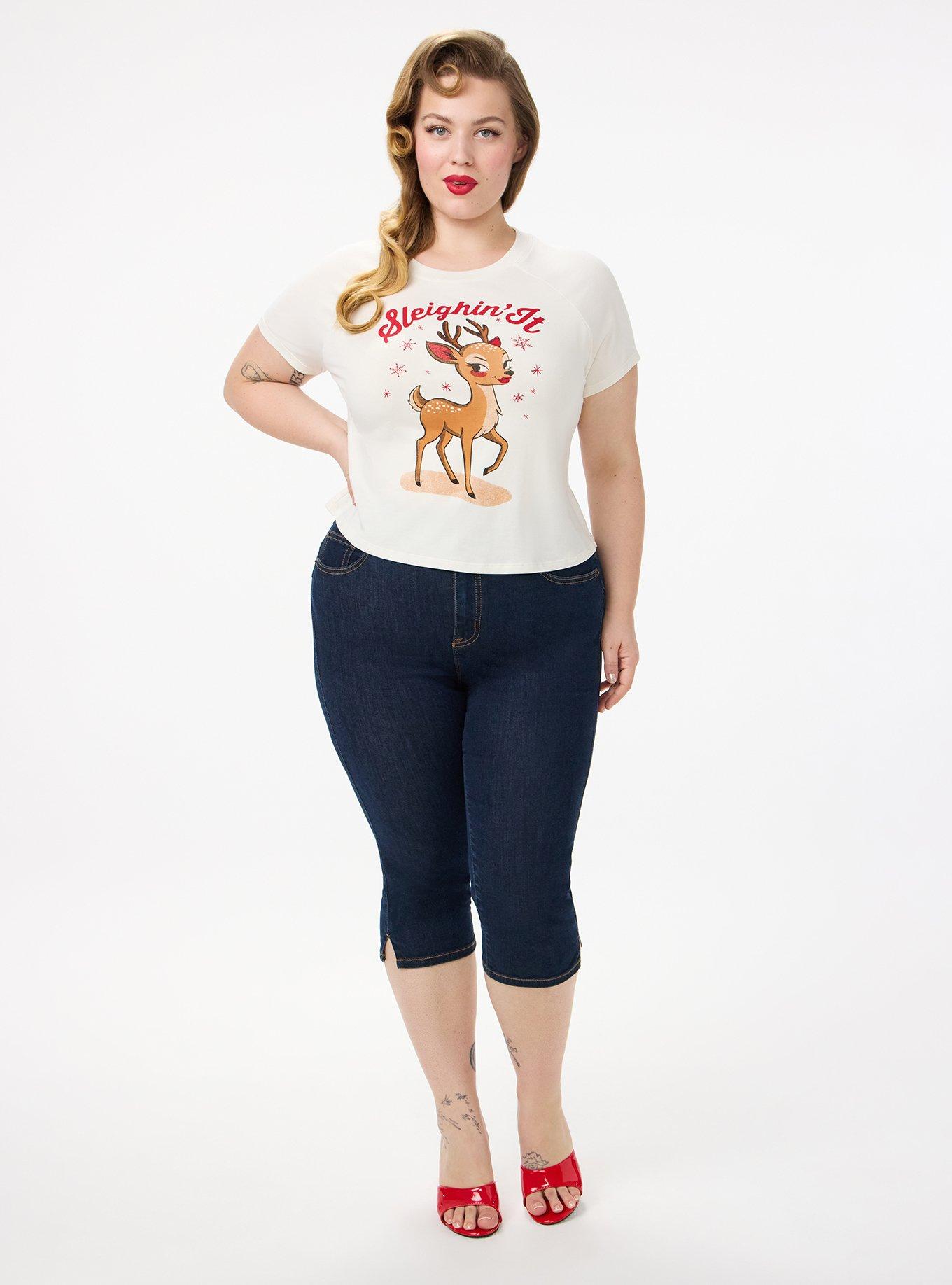 Retro Chic Fitted Crop Tee, SLEIGHIN IT DEER, alternate