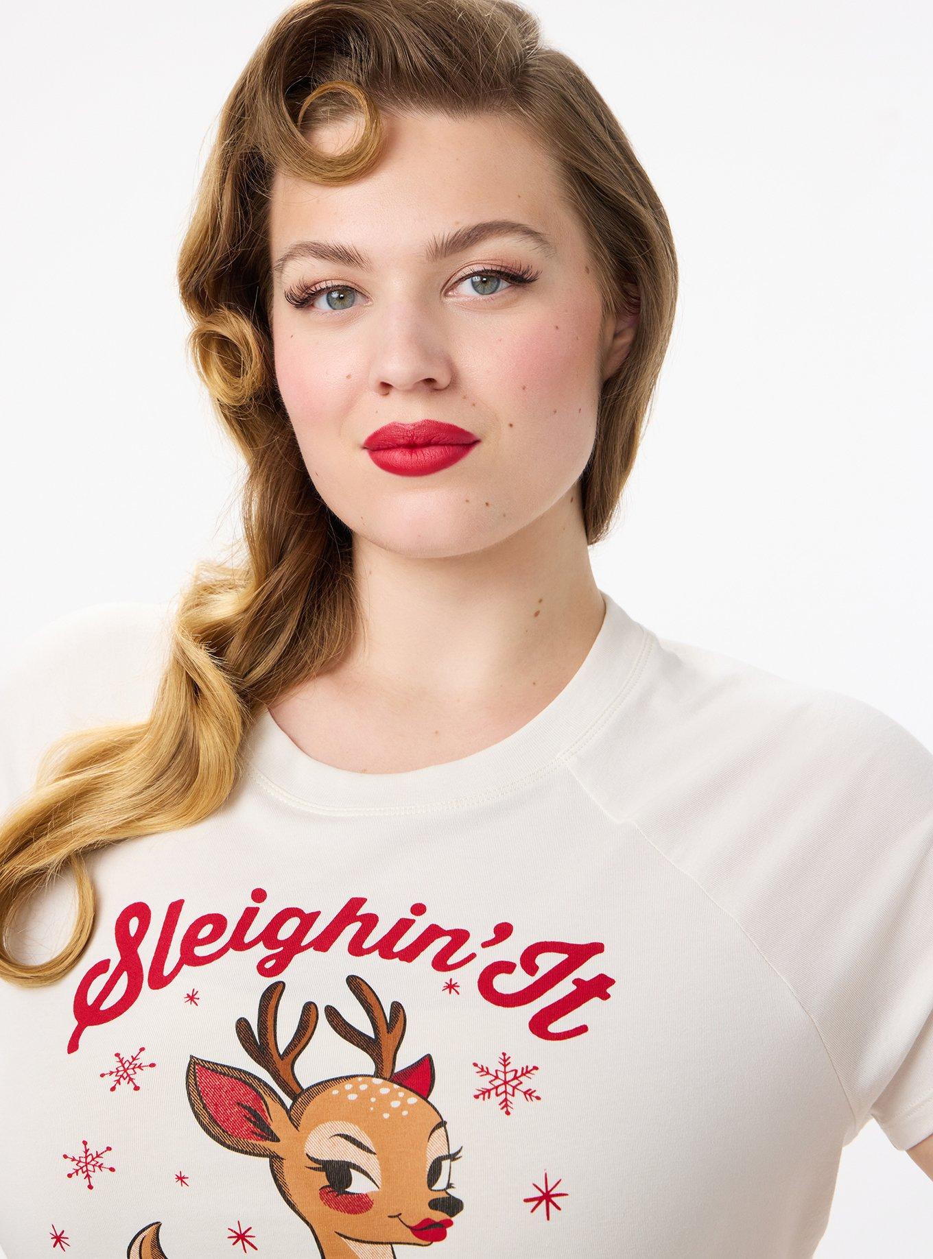 Retro Chic Fitted Crop Tee, SLEIGHIN IT DEER, alternate