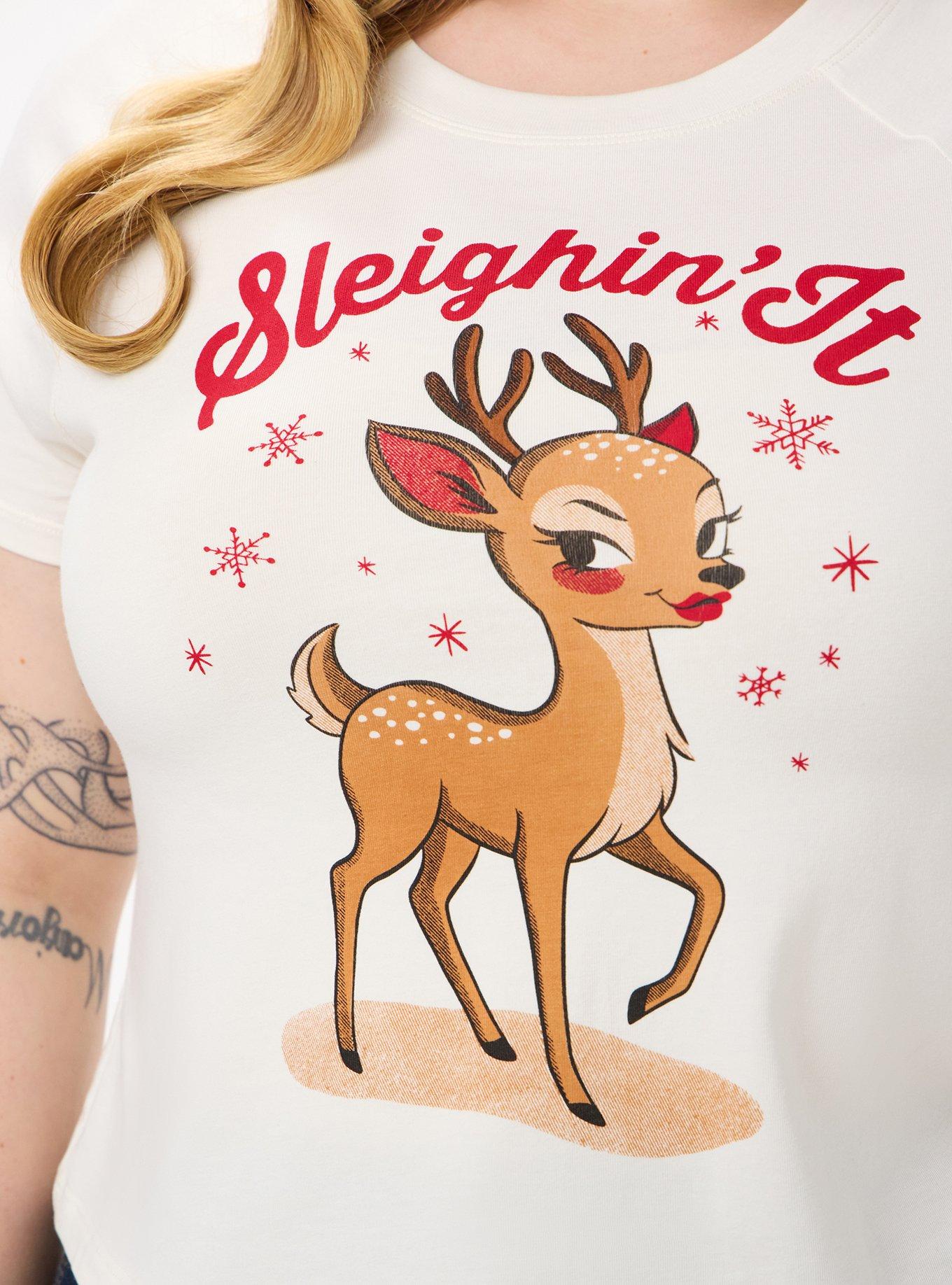 Retro Chic Fitted Crop Tee, SLEIGHIN IT DEER, alternate