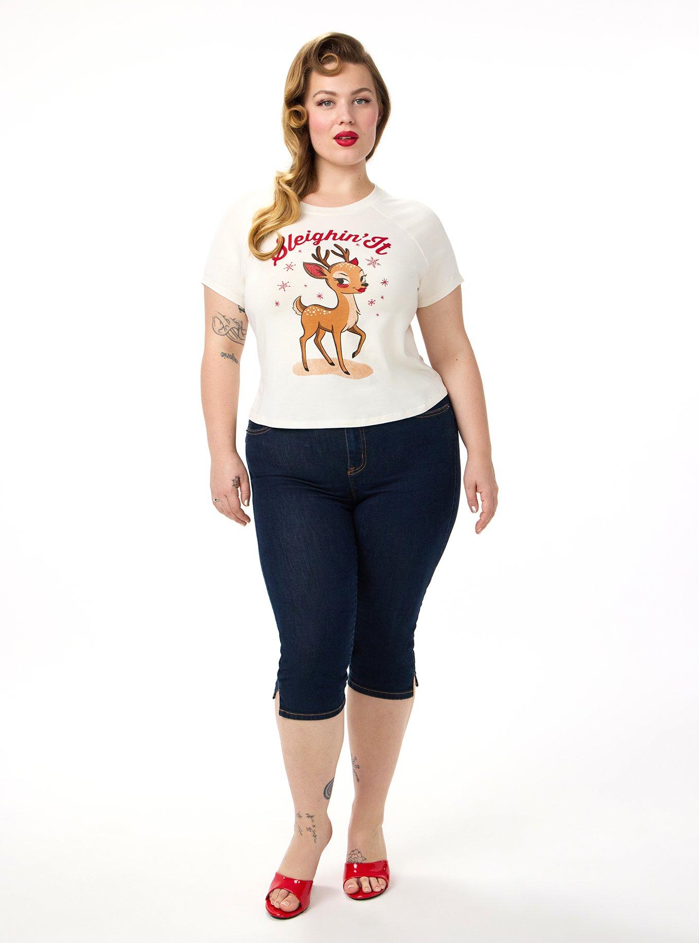 Retro Chic Fitted Crop Tee, SLEIGHIN IT DEER, alternate
