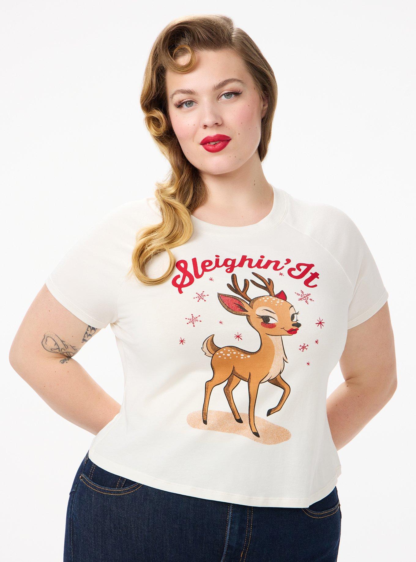 Retro Chic Fitted Crop Tee, SLEIGHIN IT DEER, hi-res
