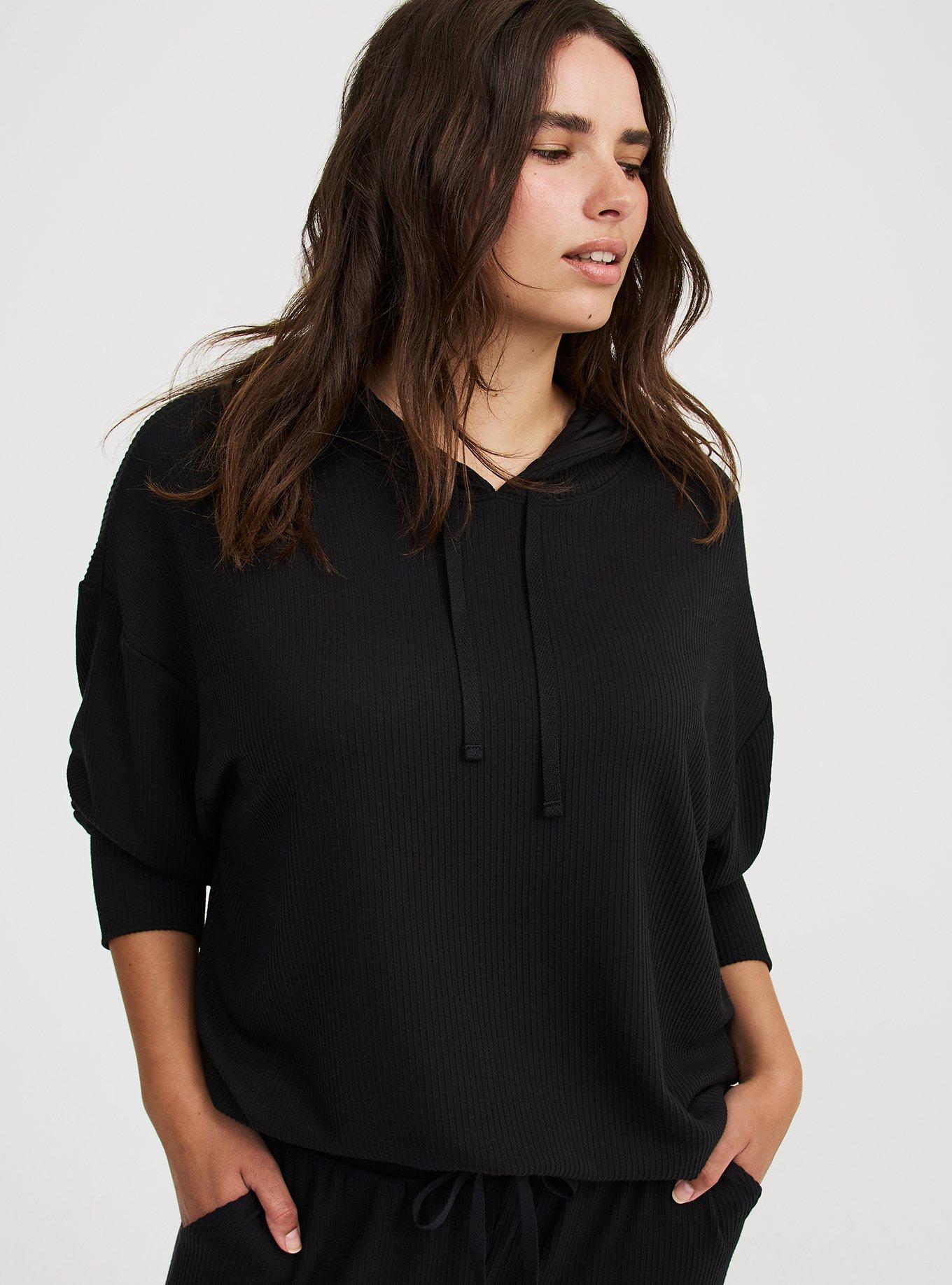 Textured Rib Cropped Lounge Hoodie