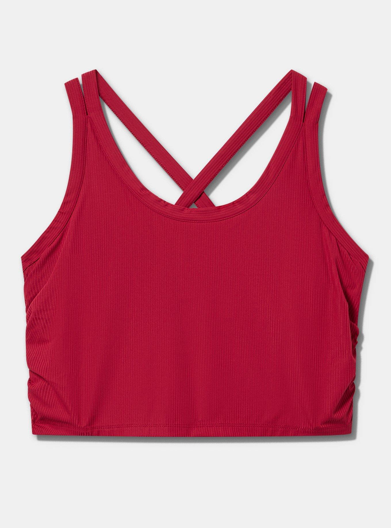 Plus Size TRU Performance Rib Longline Active Sports Bra, RUMBA RED, flat