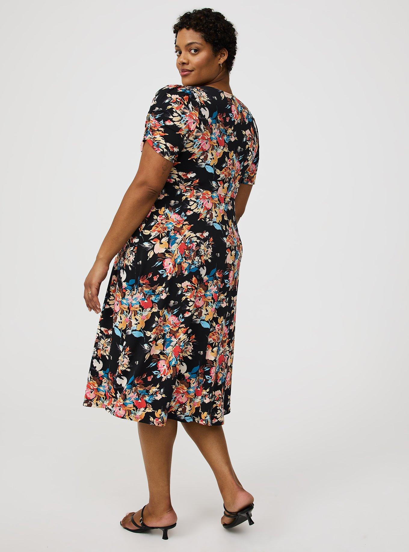 Midi Cinch-Sleeve Surplice Dress
