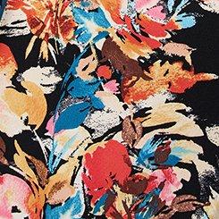 Midi Cinch-Sleeve Surplice Dress, STATEMENT FLORAL DEEP BLACK, swatch