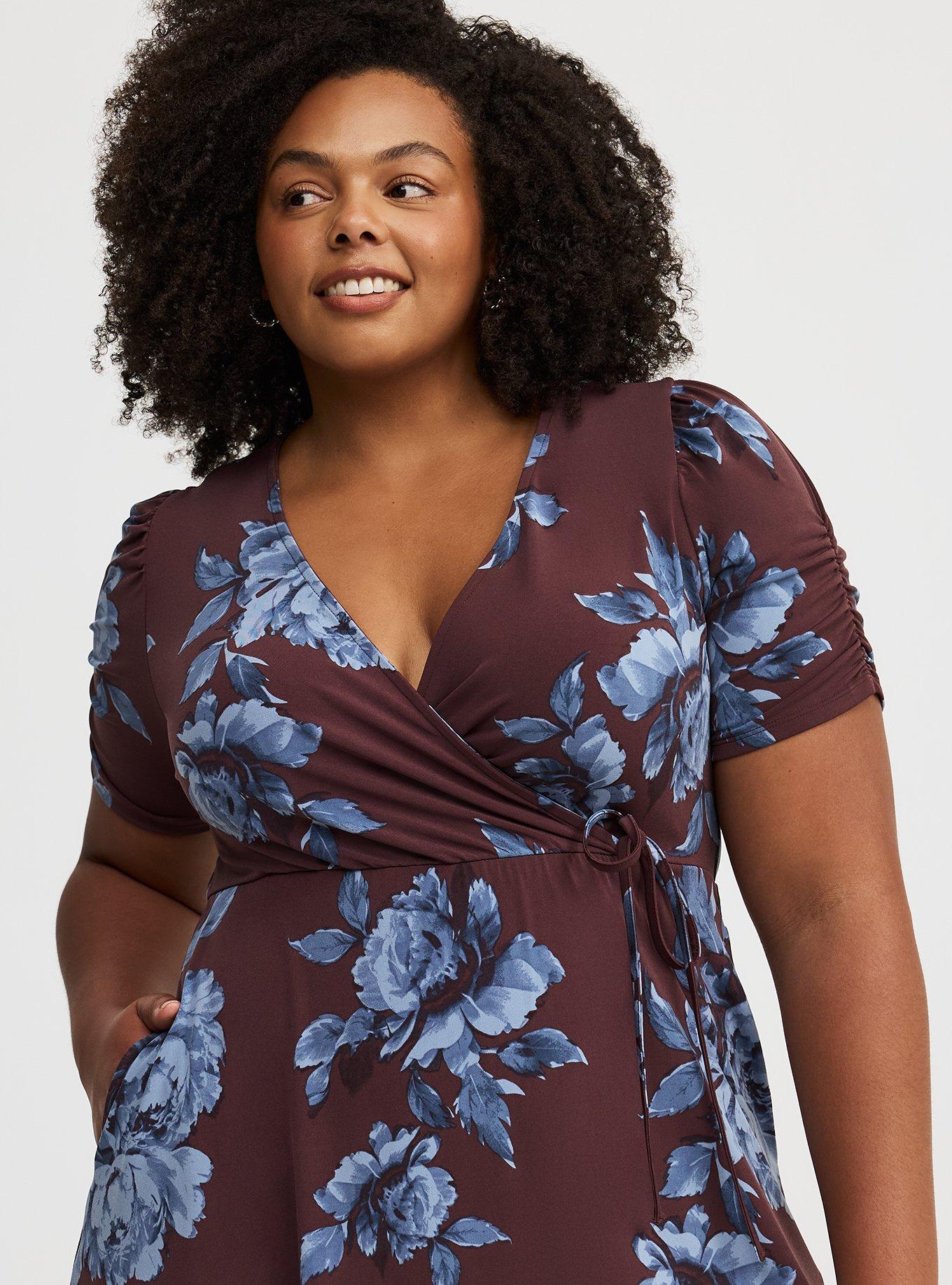Midi Cinch-Sleeve Surplice Dress