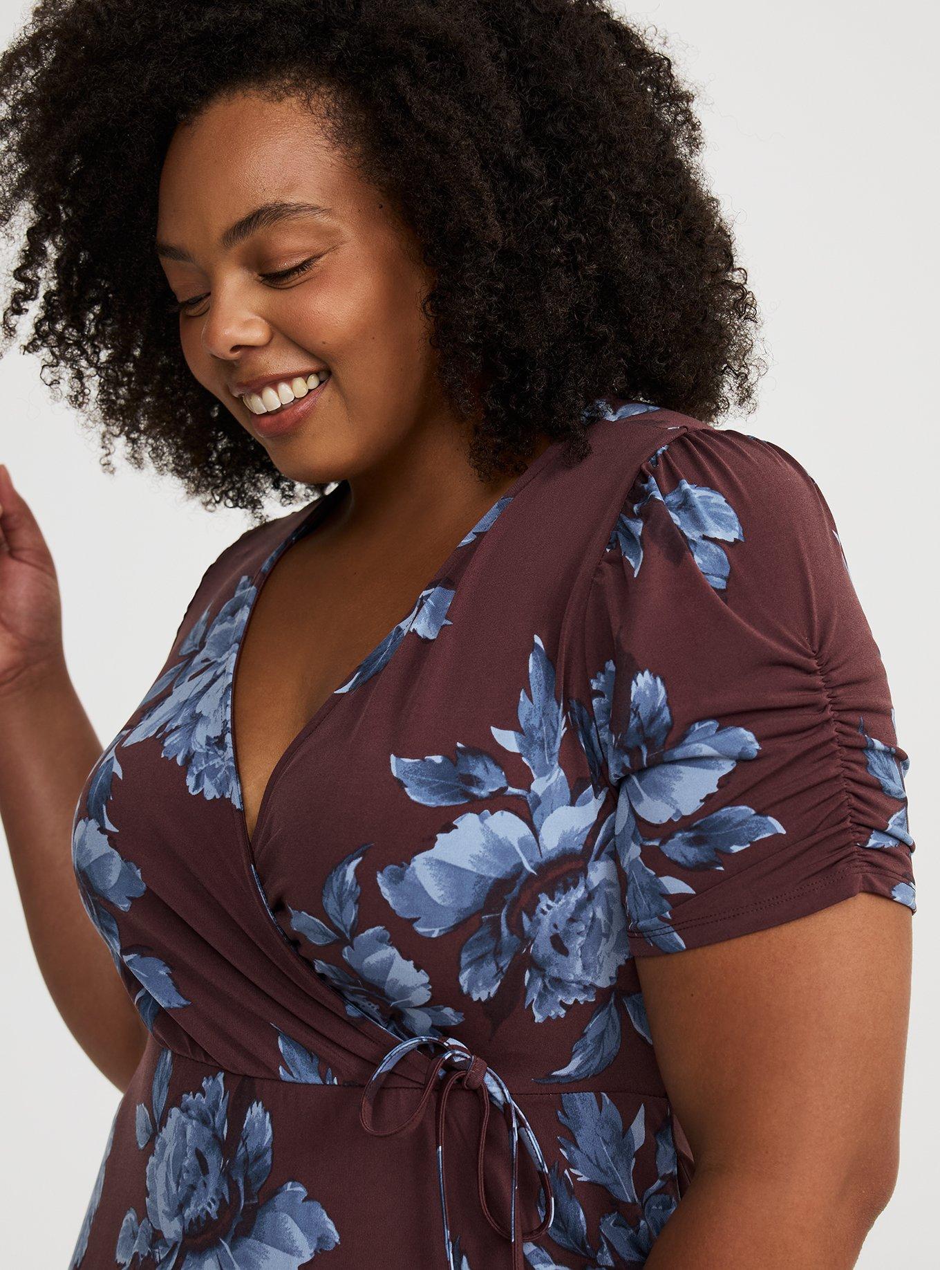 Midi Cinch-Sleeve Surplice Dress