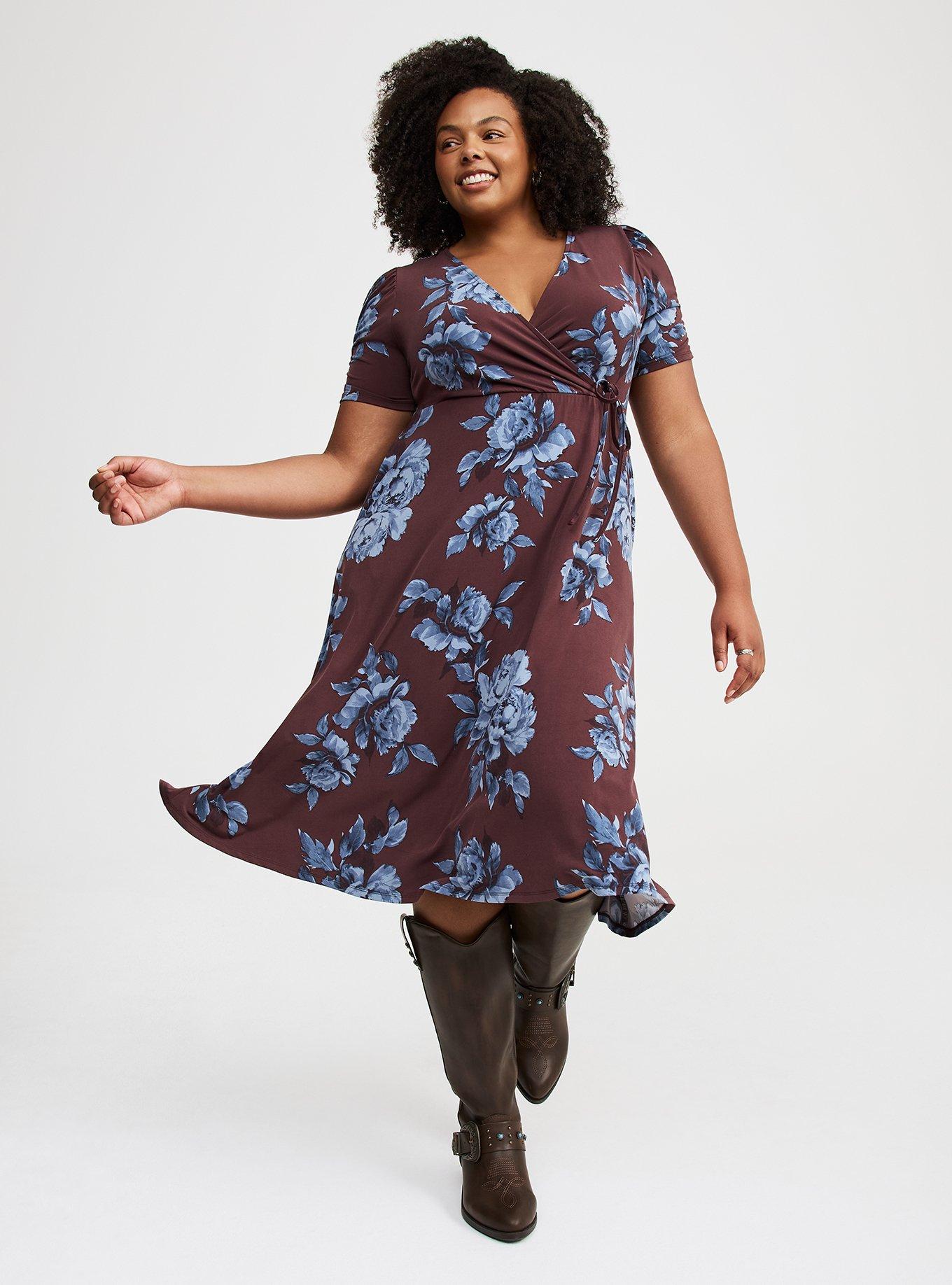 Plus Size - Midi Cinch-Sleeve Surplice Dress - Torrid
